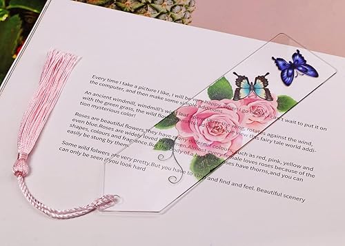 Miniatura 10 de Marcapáginas de acrílico transparente en blanco, 20 marcadores de libro de acrílico transparente para manualidades de plástico con 20 borlas