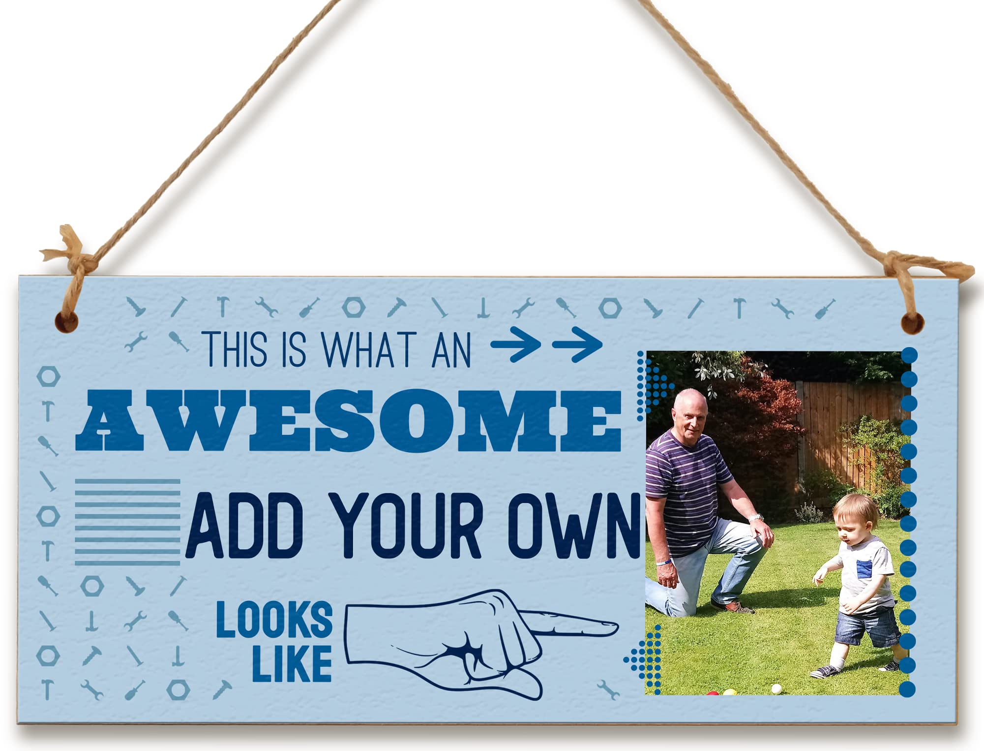 Personalised Wooden Plaque with Photo Awesome Name Looks Like Gift for Daddy Grandad Door Sign Hanging Man Cave Shed
