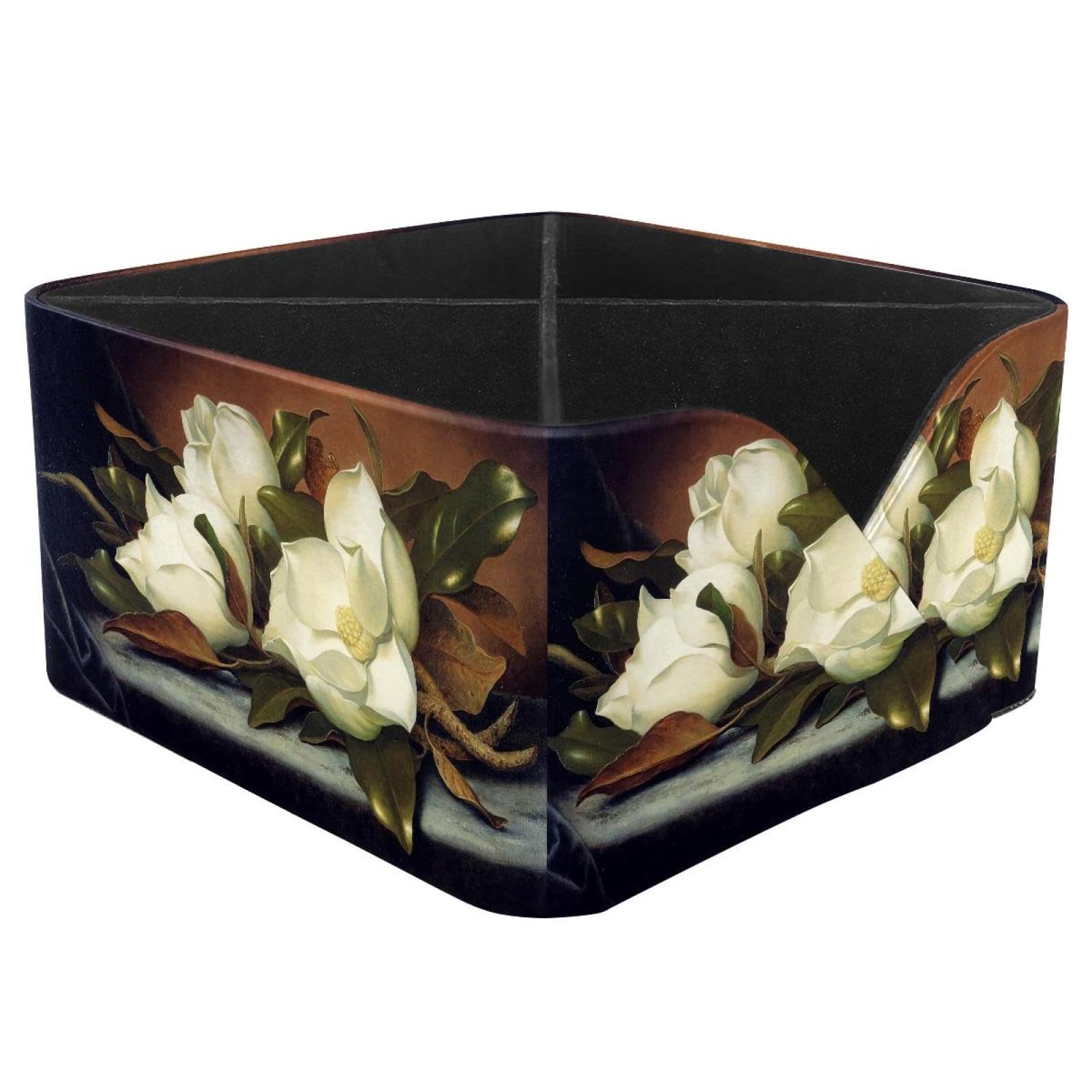 KengjuTesu Giant Magnolias Desktop Organizer Pen Holder, Rectangular Pencil Cup for Office, Study and Makeup Stations