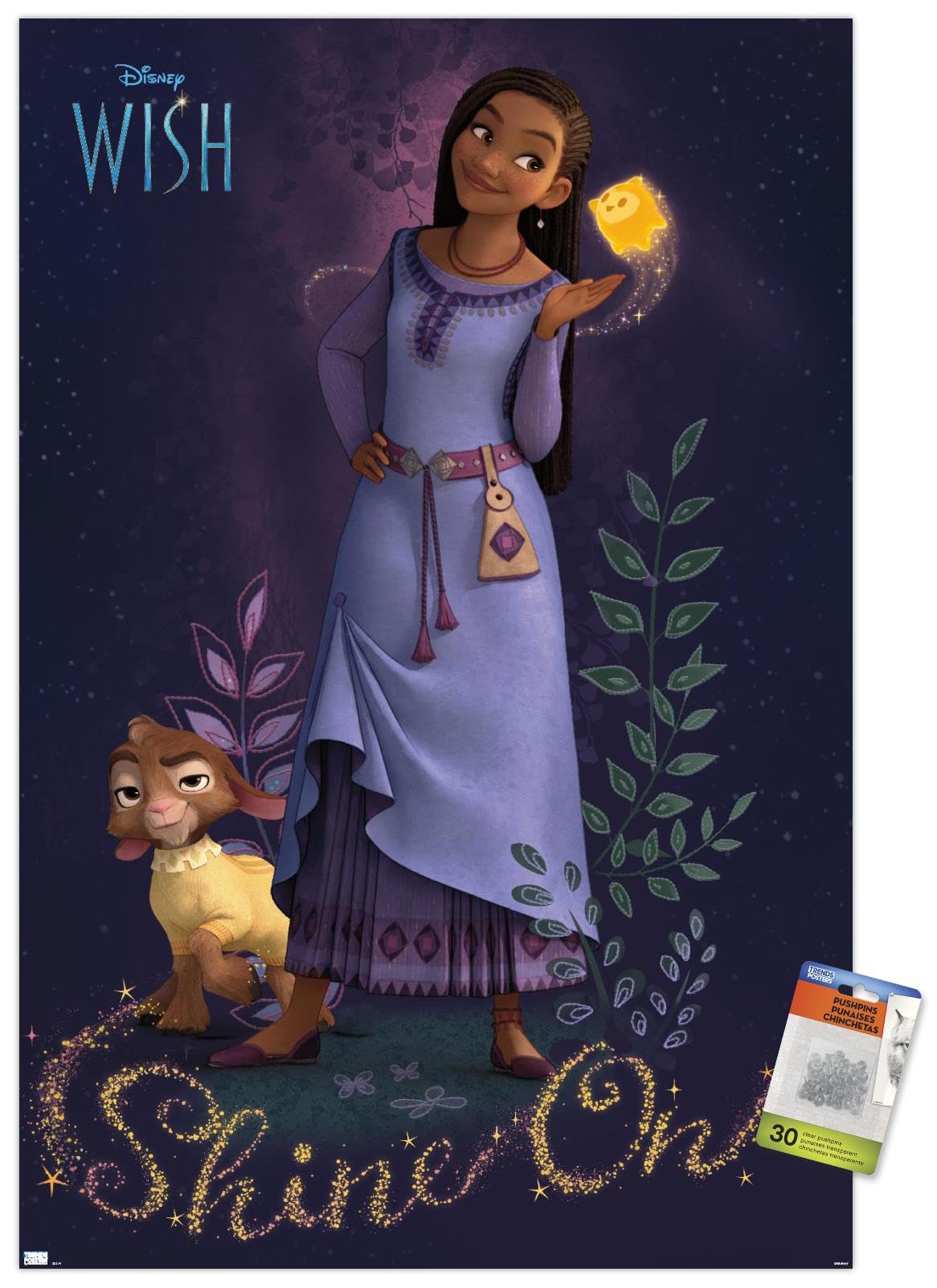 Trends International Disney Wish - Asha Wall Poster, 22.37" x 34.00", Premium Poster & Push Pin Bundle