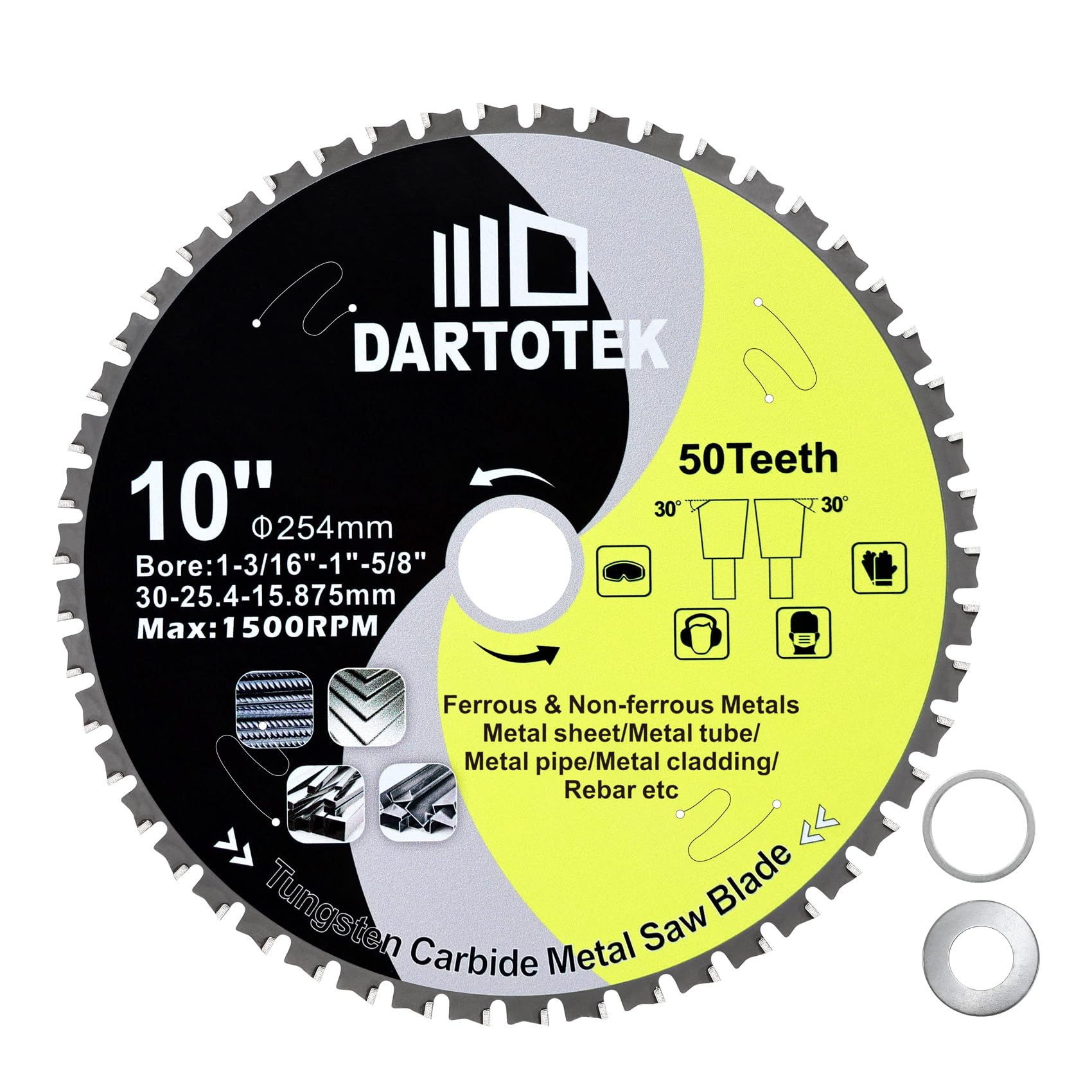 254mm TCT Sägeblätter, 50 Zähne Metalltrennscheibe Wolframkarbid bestückte Kreissäge für Eisen, Edelstahl, Nickel, Titan, Eisenmetalle und Stahlrohre