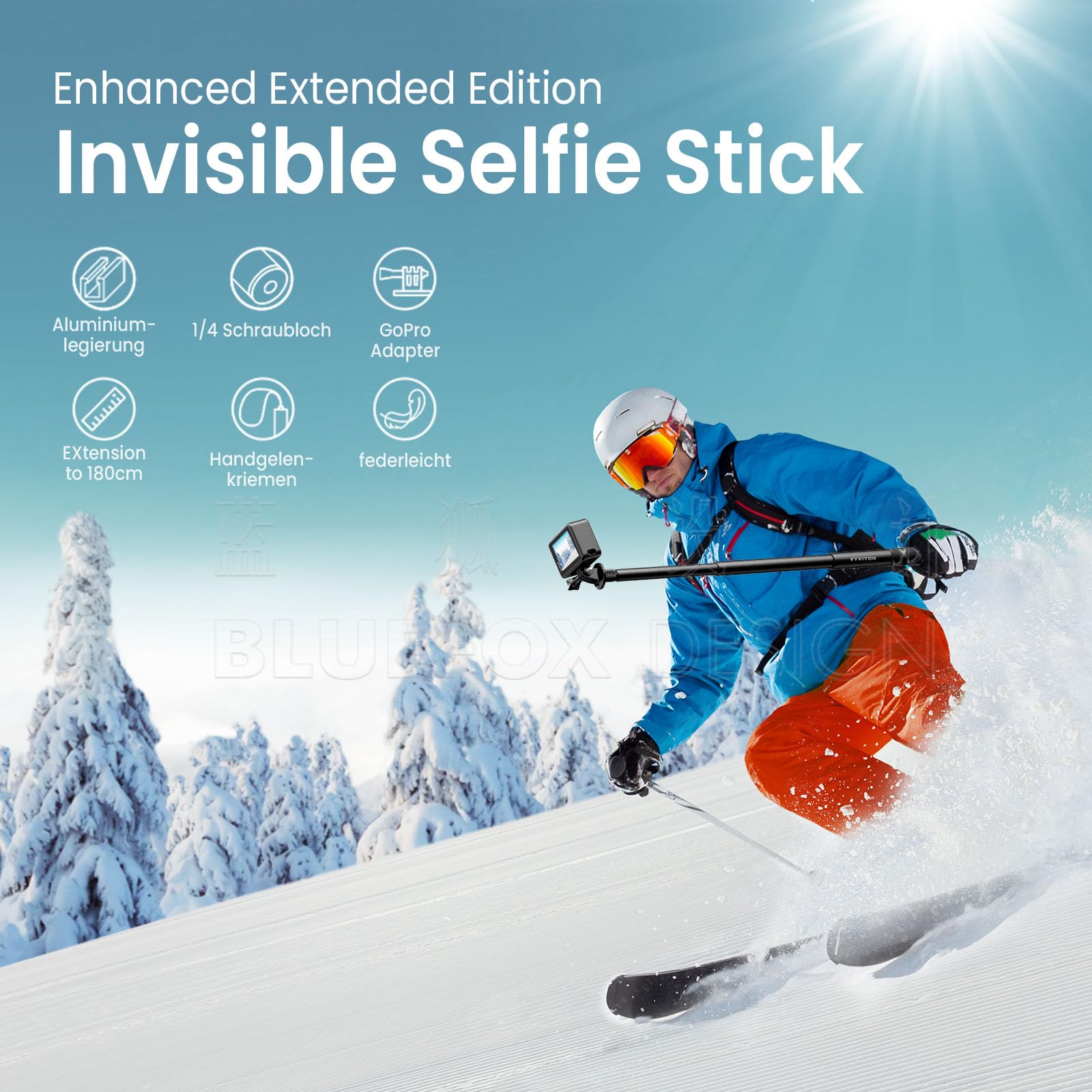1.8M Super Langer unsichtbarer Selfie-Stick, 7-Stange Action-Kamera-Stick für Insta360X5,1/4" Extendable Handheld Pole Stick Monopod mit Gopro-Adapter Kompatibel mit X3, One X/X2, One R,GO2, Hero 12