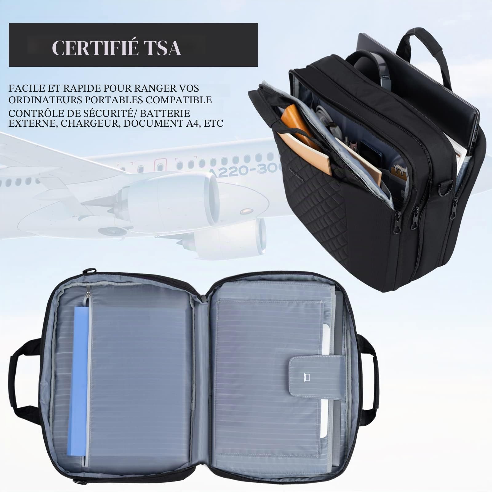 KROSER Sacoche pour ordinateur portable 17 Pouces, Sacoche PC compatible TSA extensible pour femme et homme, Sac d'ordinateur étanche avec poche RFID pour affaires/voyage/université