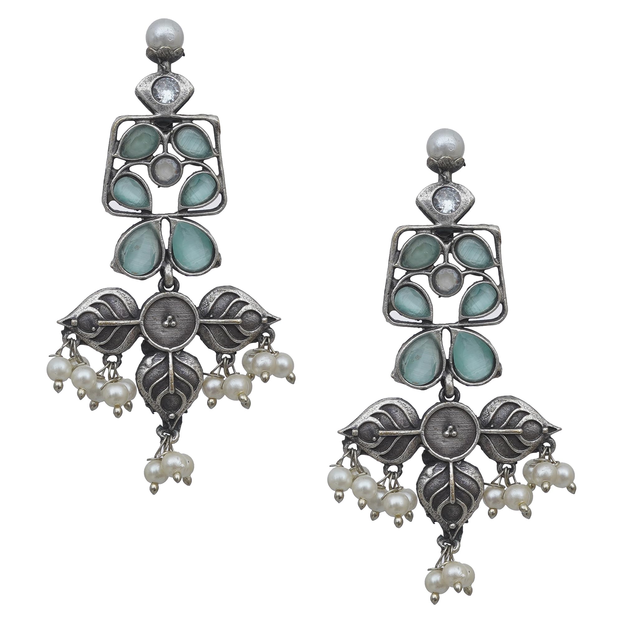 Privaanshi Oxidised Silver Drops Dangler Earrings Studded With Mint Stone and Pearl Drop For Women And Girls / 1 pair (B0CH3YSXFP) Amazon Price History, Amazon Price Tracker