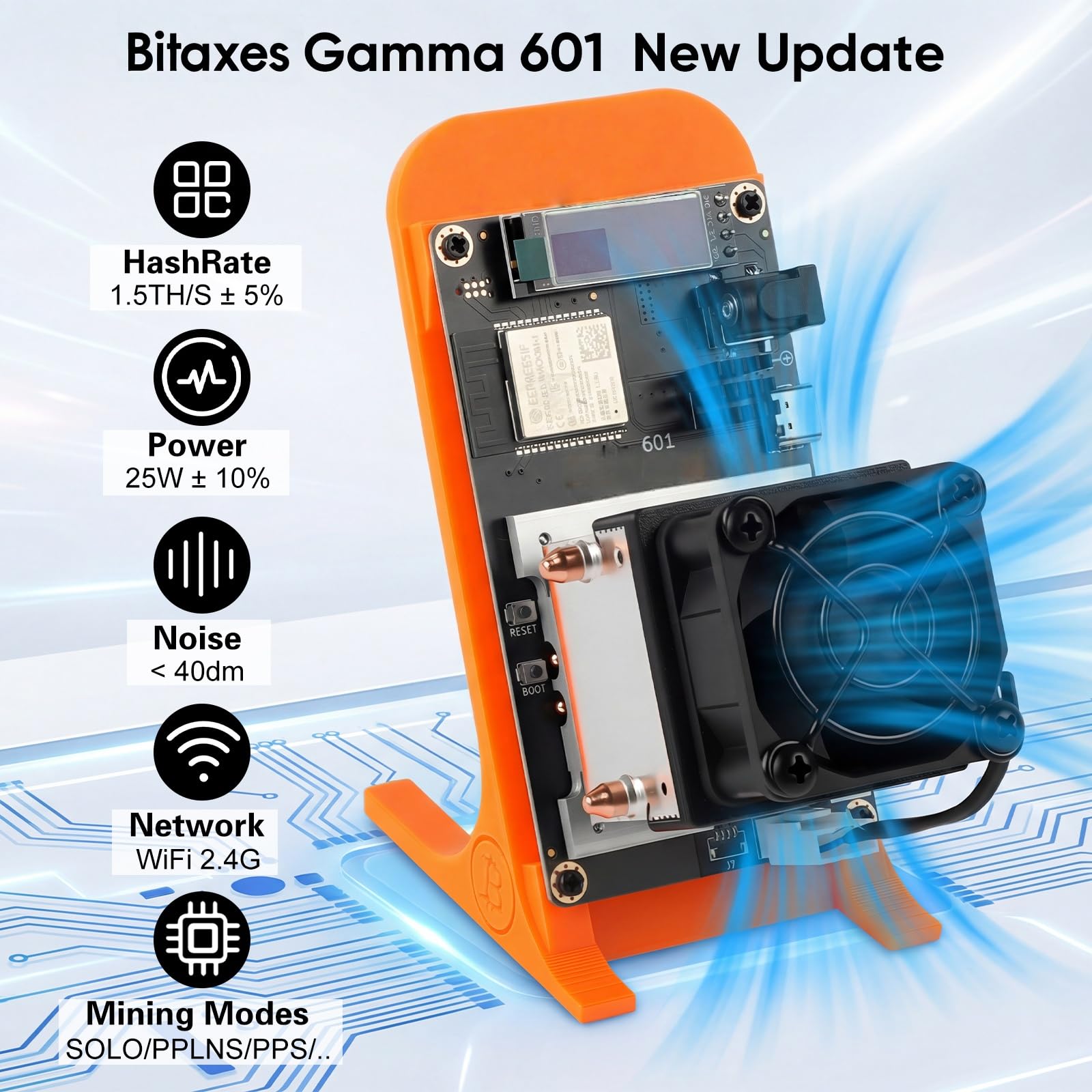 Bitcoins Miner Lucky Miner Bitaxes Gamma 601 SHA256 1.5TH/S 25W Low Power Home Solo ASIC Crypto Miner, Orange - 3