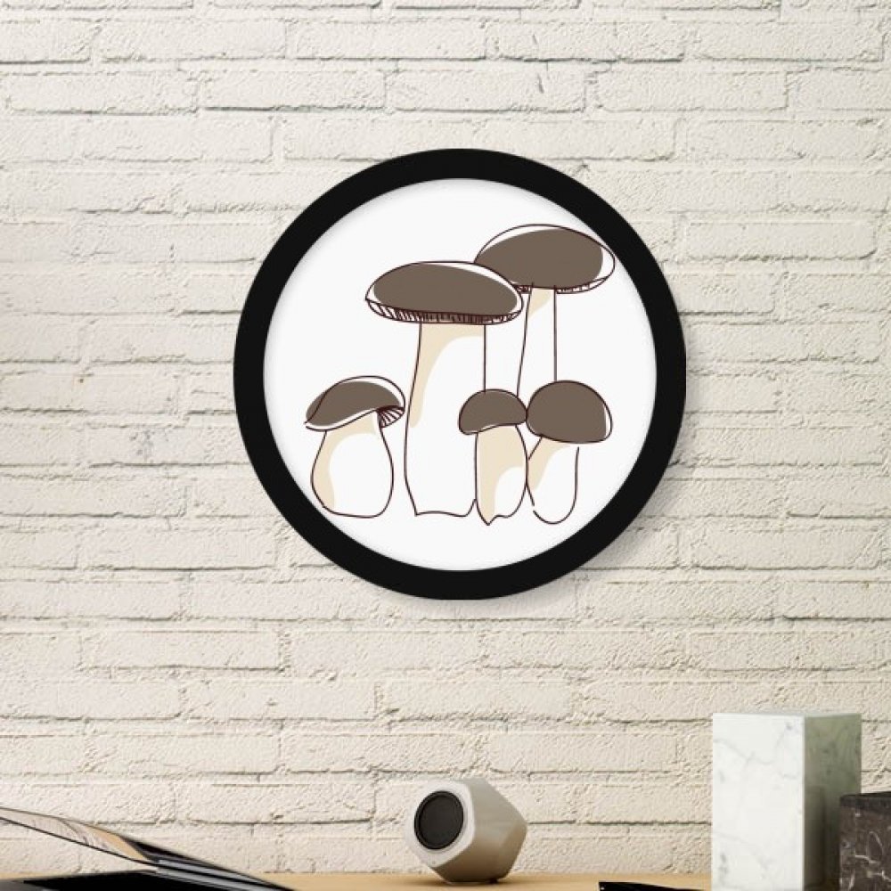 Peinture art champignons dans un grand cadre photo ronde en bois noir