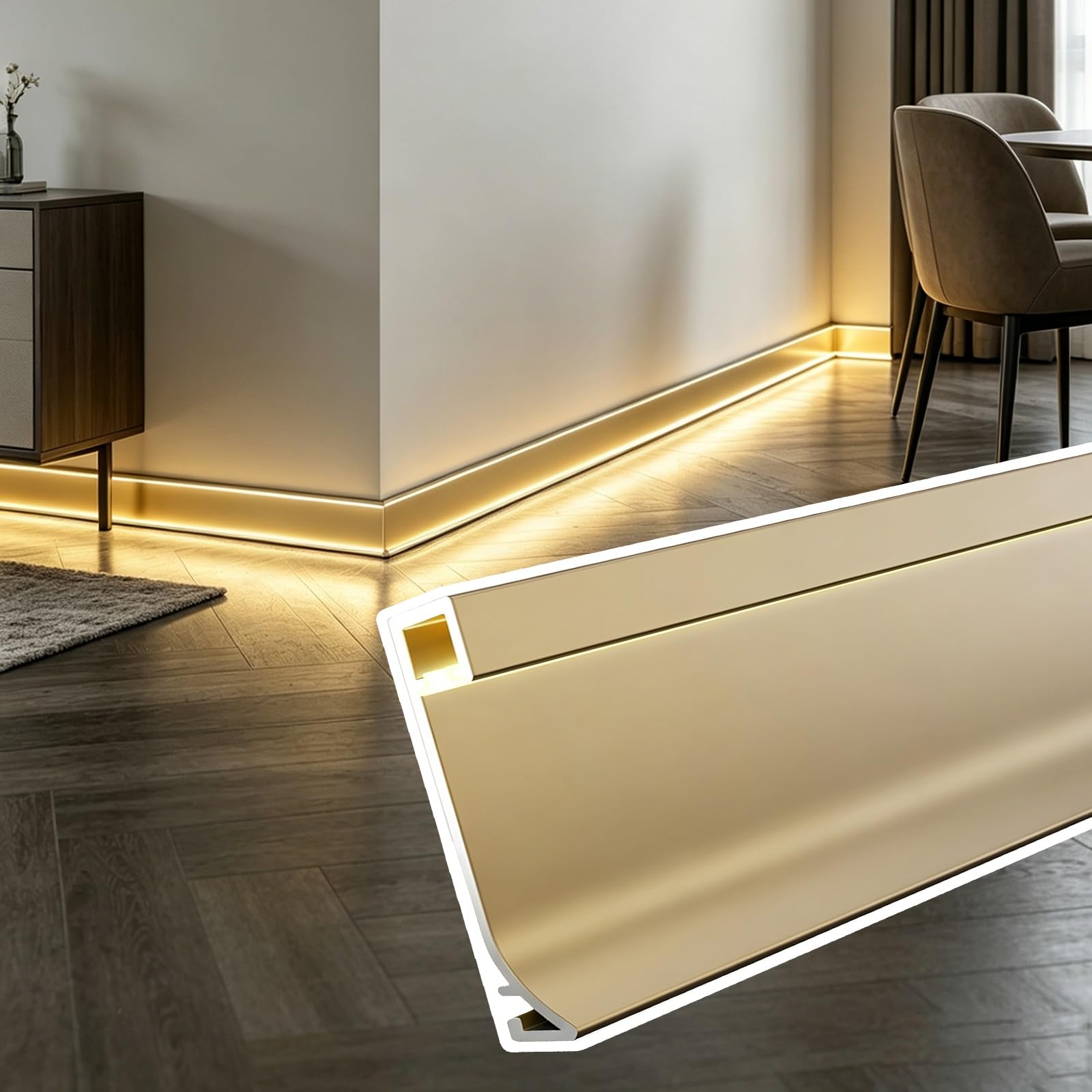 battiscopa Finiture Per Battiscopa In Alluminio A LED Color Oro, Illuminazione Per Modanatura Del A LED Nascosta, Finiture Per Modanatura(210cm/82.7in)
