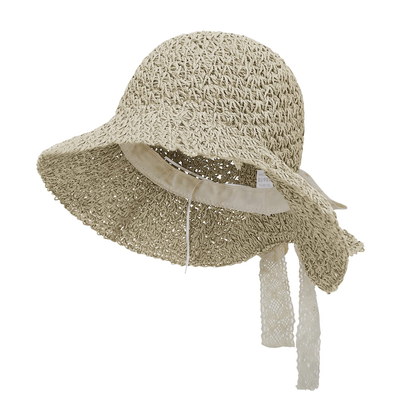 FakeFace Sombrero de paja plegable con lazo de encaje para mujer, protección UV, sombrero de jardín, sombrero de Panamá, transpirable, para playa, verano, para senderismo, viajes, vacaciones