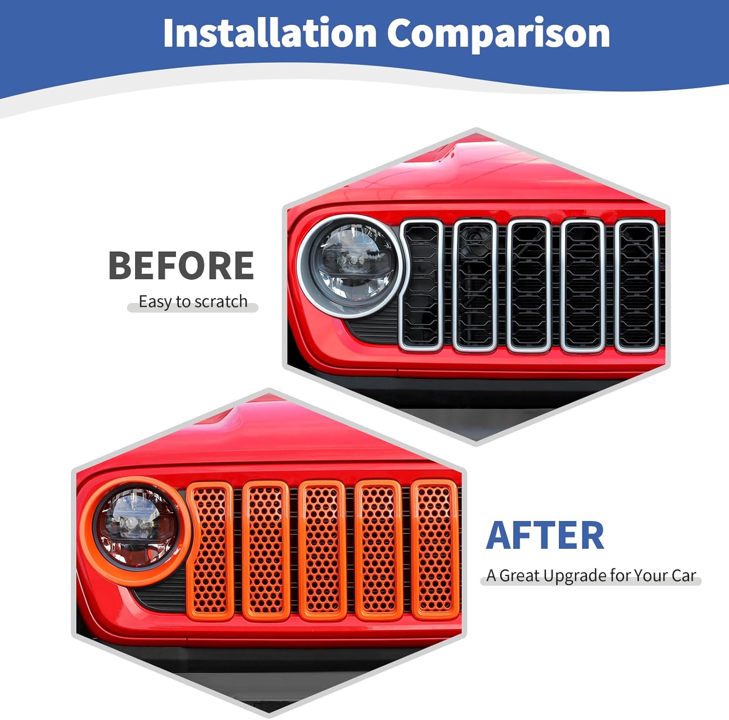 for 2024 Wrangler Grille Inserts + Headlights Cover for Jeep Wrangler JL JLU Gladiator JT 2024 up Orange Exterior Accessories 9pcs