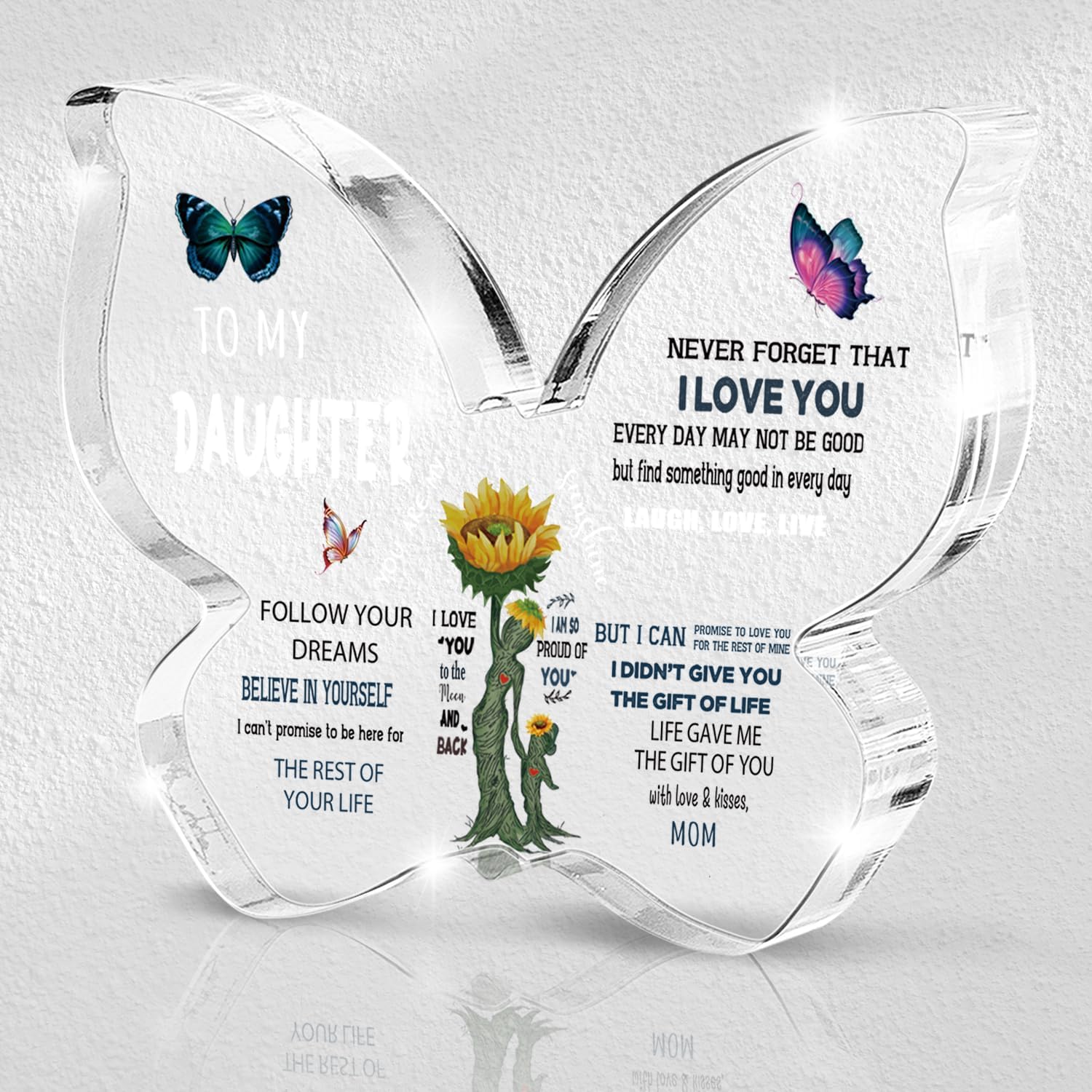 Daughter Gift from Mom, Butterfly Wing Acrylic Desk Sign, Inspirational Home Office Decor, Unique Birthday, Christmas Gift for Her