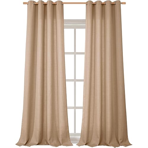 BGment Faux Linen Curtains for Living Room 108 Inch Length 2 Panels Set, Burlap Textured Curtains Light Filtering Privacy Window Curtain Drapes with Grommet, 52 Inch Wide Each Panel, Tan