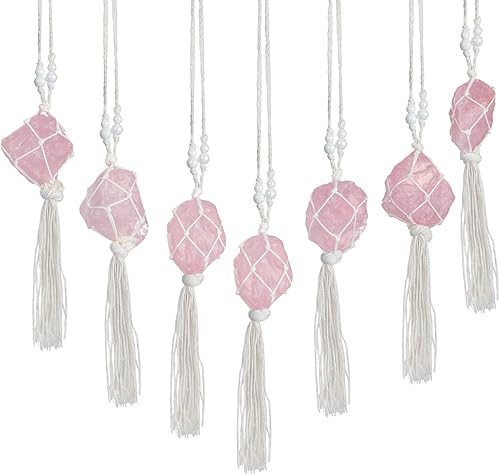 Miniatura 3 de Amogeeli Adorno colgante de cristal de cuarzo rosa natural, colgante de piedra cruda para decoración colgante para el hogar oficina coche