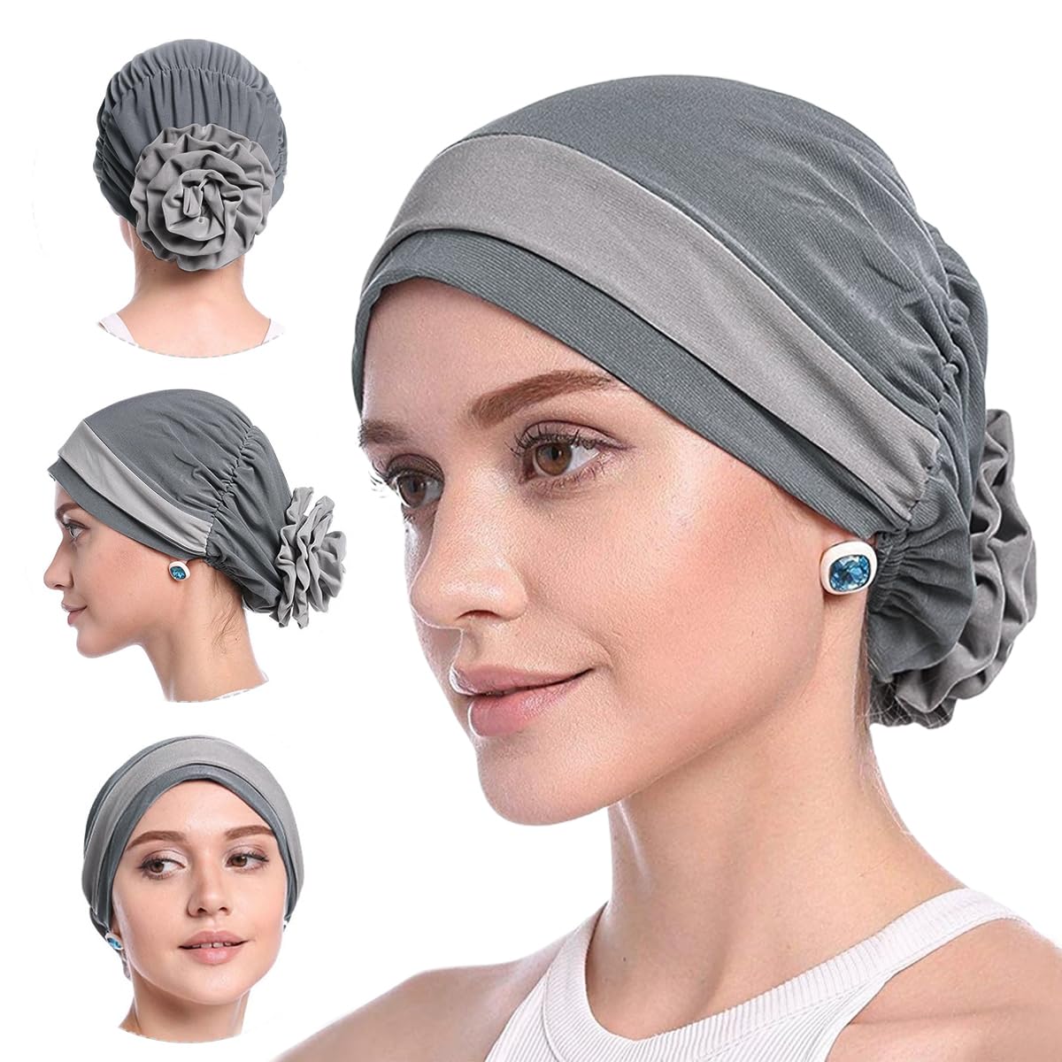 Chemo Caps for Women Cotton Stretchy Turban Cap for Women Flower Headwear Head Wrap Ladies Skull Cap for Women Cancer Beanie Hat Head Covering