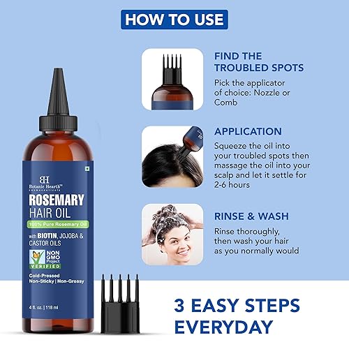 Miniatura 2 de Botanic Hearth Aceite capilar para el crecimiento del cabello  Aceite de romero para el crecimiento del cabello con biotina, ricino y jojoba  Aceite