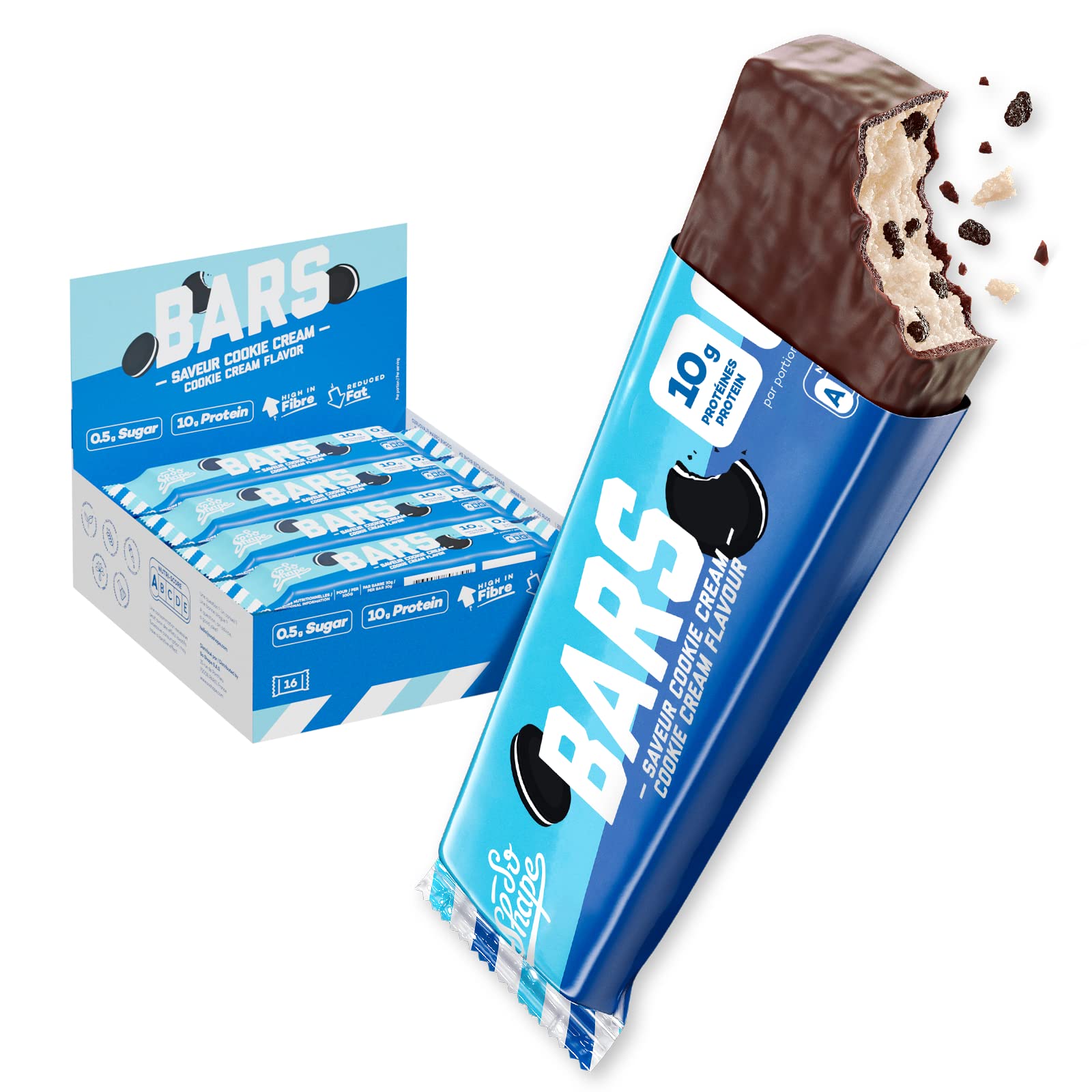 So Shape, Barres saveur Cookie Cream, 10g de protéines & moins de 100kcal par barre, 16 Barres de 30g