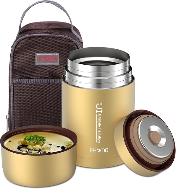 Soup Flask, 800ml Vacuum Insulated Food Jar for Hot Cold Food, Leak Proof Soup Containers for Kids and Adults (Champaign Golden)