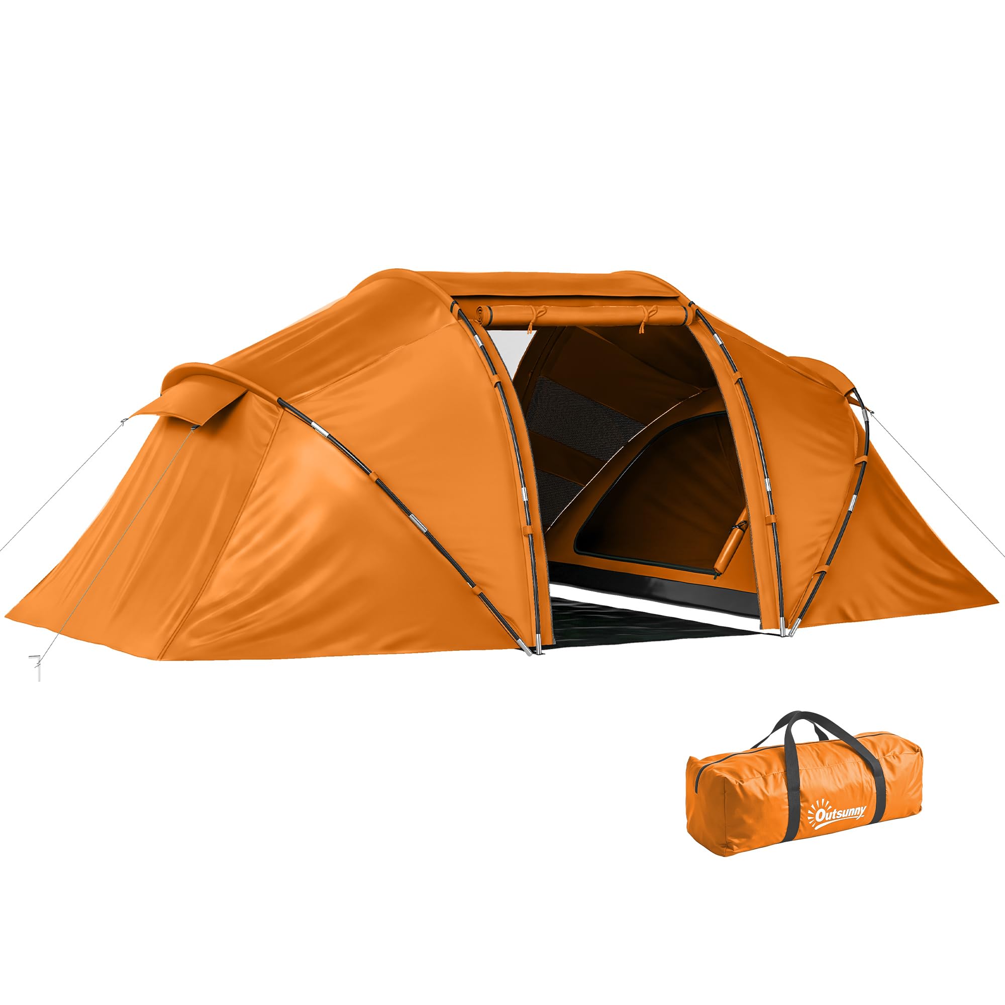 Outsunny 4 Man Camping Tent, UV Protection Tunnel Tent with 2 Bedrooms and Living Area, Large Hiking Sun Shelter, 430 x 240 x 170 cm, Orange โ image 1