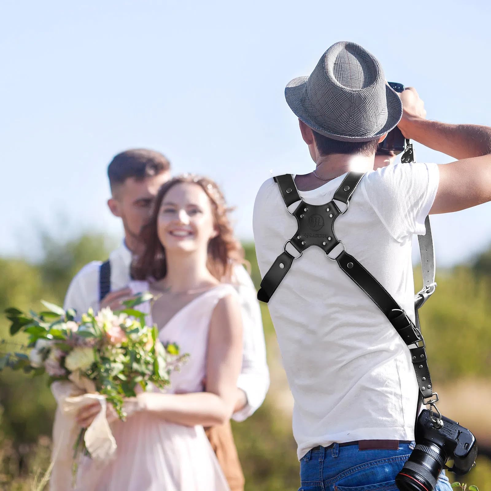 Sangle d'appareil photo, sangle de sac à dos en cuir pour photographes,sangle d'appareil photo double pour hommes et femmes,sangle d'appareil photo DSLR/SLR,libération rapide,petite taille