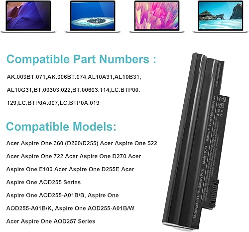 Miniatura 6 de Fancy Buying Batería para portátil Acer Aspire One D255 D257 D260 522 722 Al10a31 Al10b31 Al10bw Al10g31 Bt.00603.121 Lc.btp00 Gateway LT23 LT25