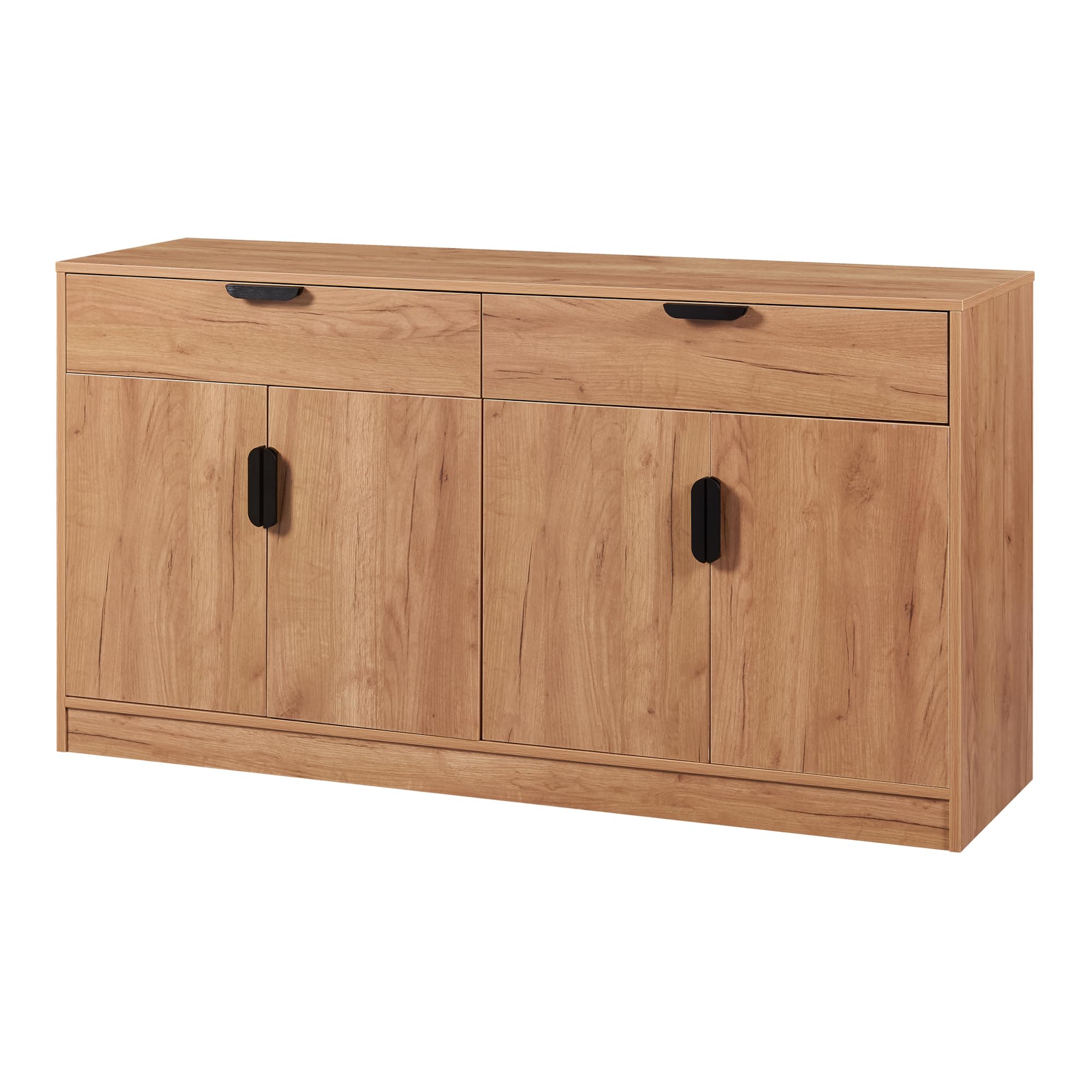 [en.casa] Komoda Varkaus szafka do salonu z 4 drzwiami i 2 szufladami, szafka pod telewizor, wielofunkcyjna 75 x 140 x 40 cm, szafka do przechowywania, MDF o wyglądzie dębu