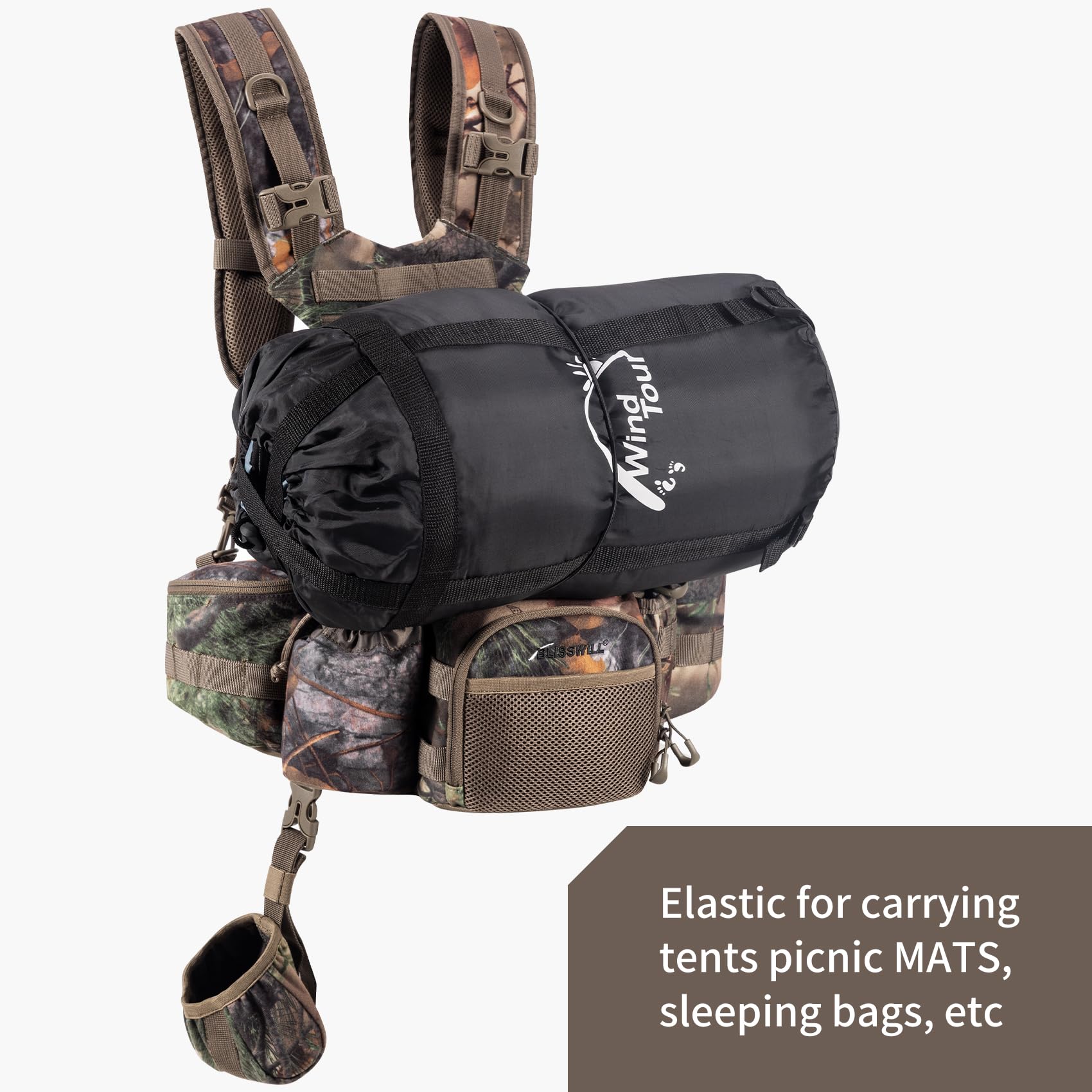 BLISSWILL Mochila de caza para hombres con bolsa de arnés, riñonera con soporte para el hombro, paquete de caza para rifle de arco, regalos de caza