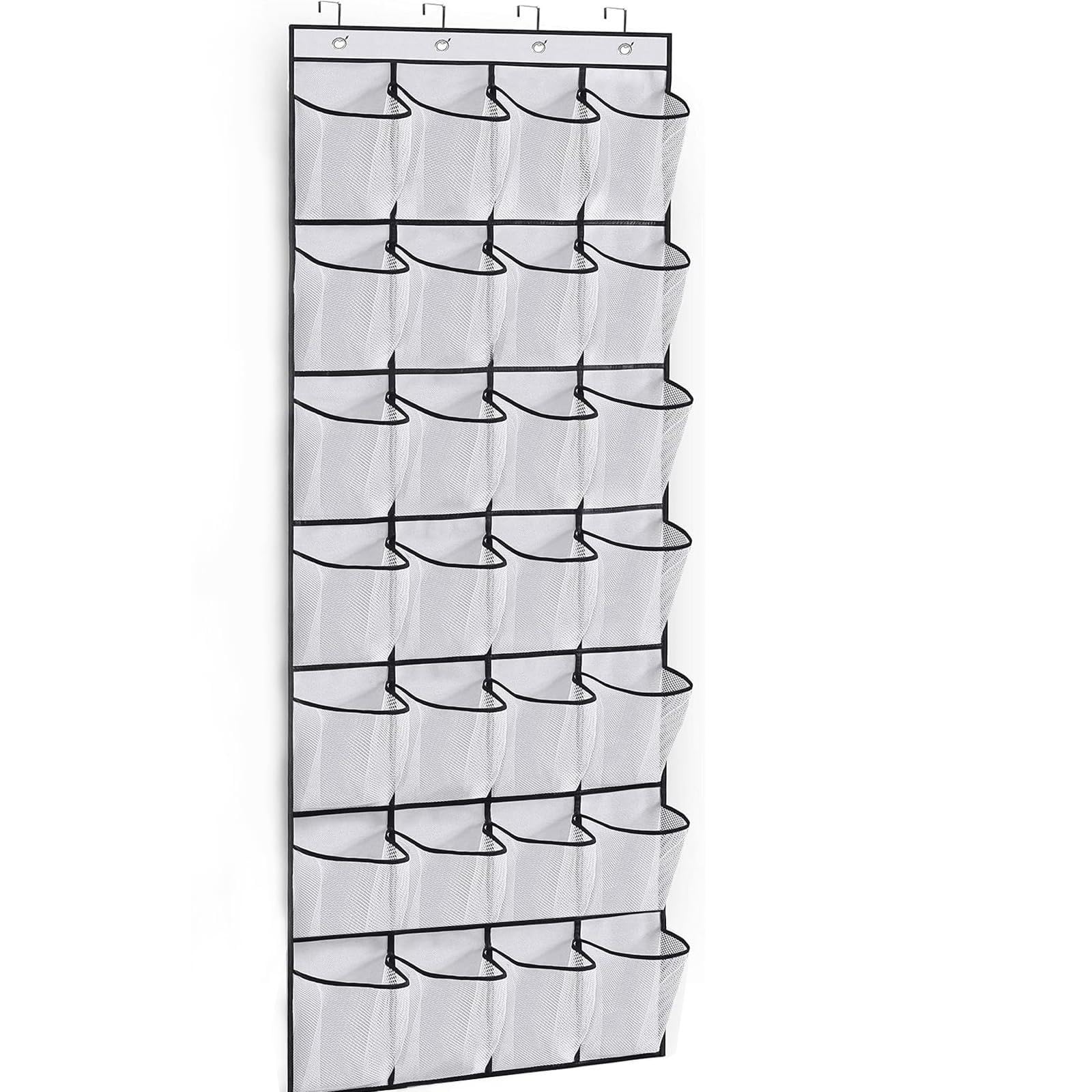kingkindsun Over The Door Shoe Organizer, 28 Large Mesh Pockets Hanging Shoe Rack with 4 Hooks All-in-One Organizer for Men, Women & Kids Shoes in Entryways, Narrow Closets & Bathrooms