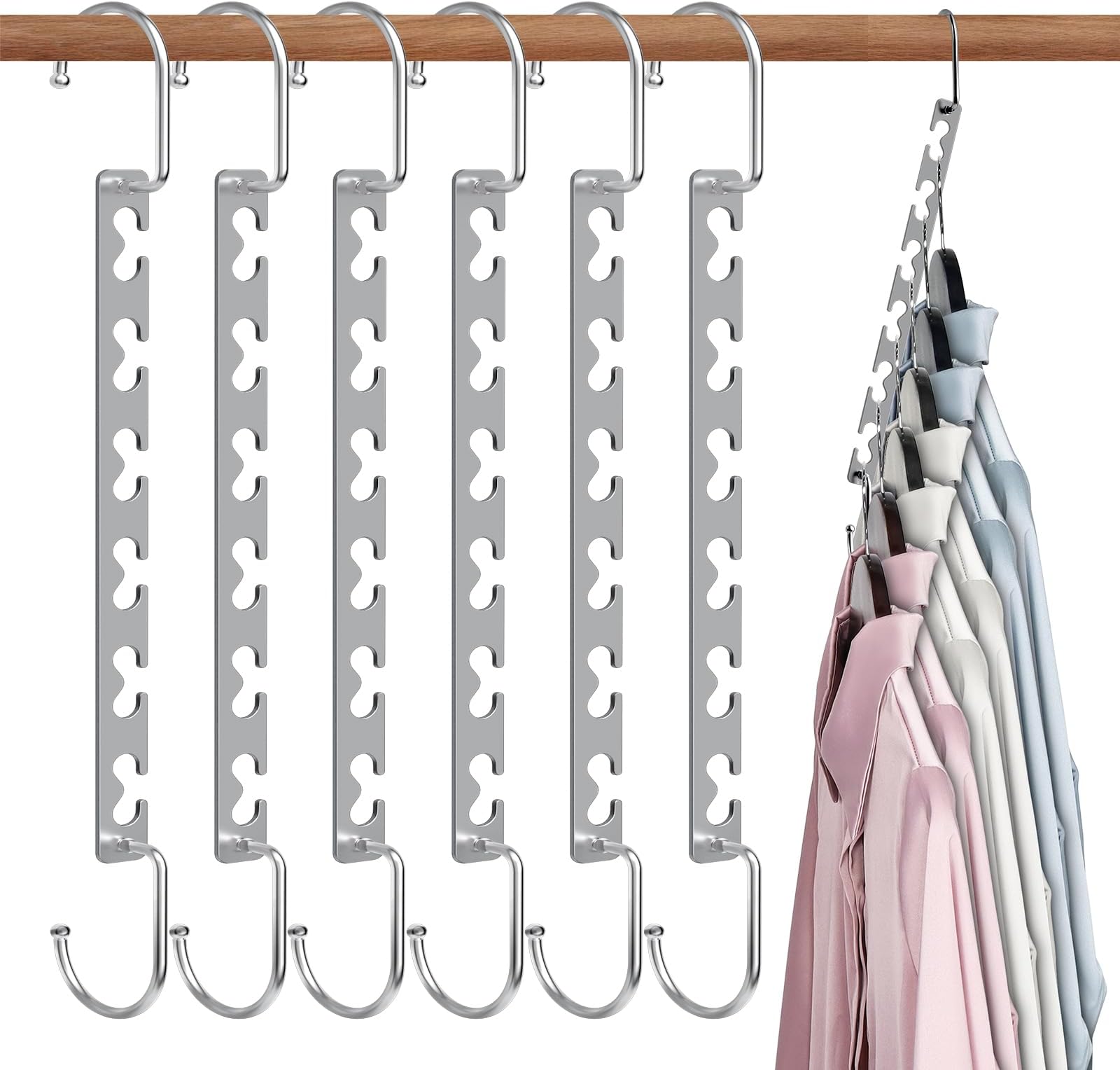 Space Saving Hangers for Clothes 6 Pack, Sturdy Metal Hangers Wardrobe Organizer, Magic Cascading Hanger, Closet Space Saver Closet Organizers and Storage