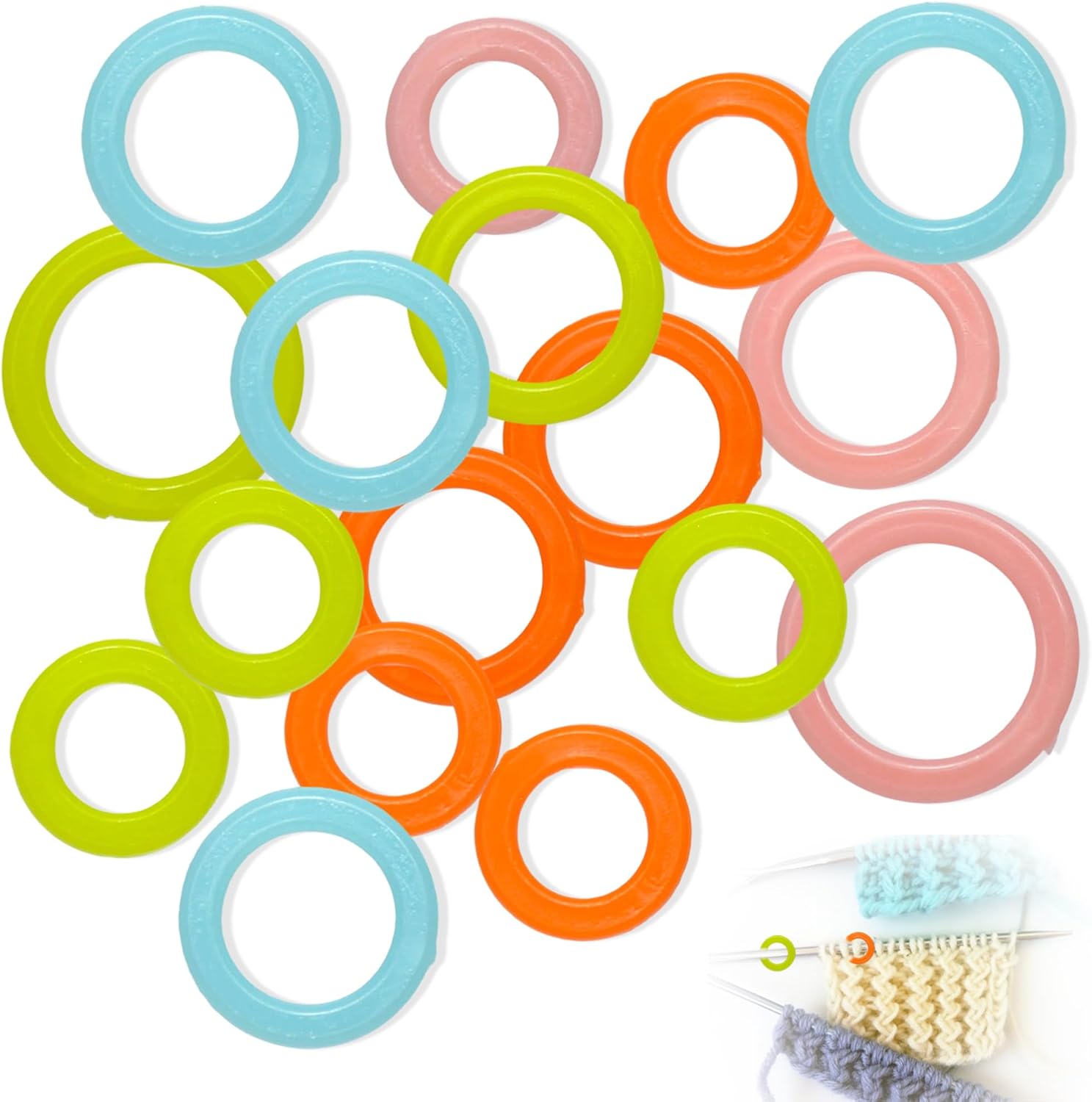 SIYUPU Stitch Markers, 30 pcs Plastic Knitting Markers Rings 3 Sizes Assorted Colors for Daily Use and Replacement