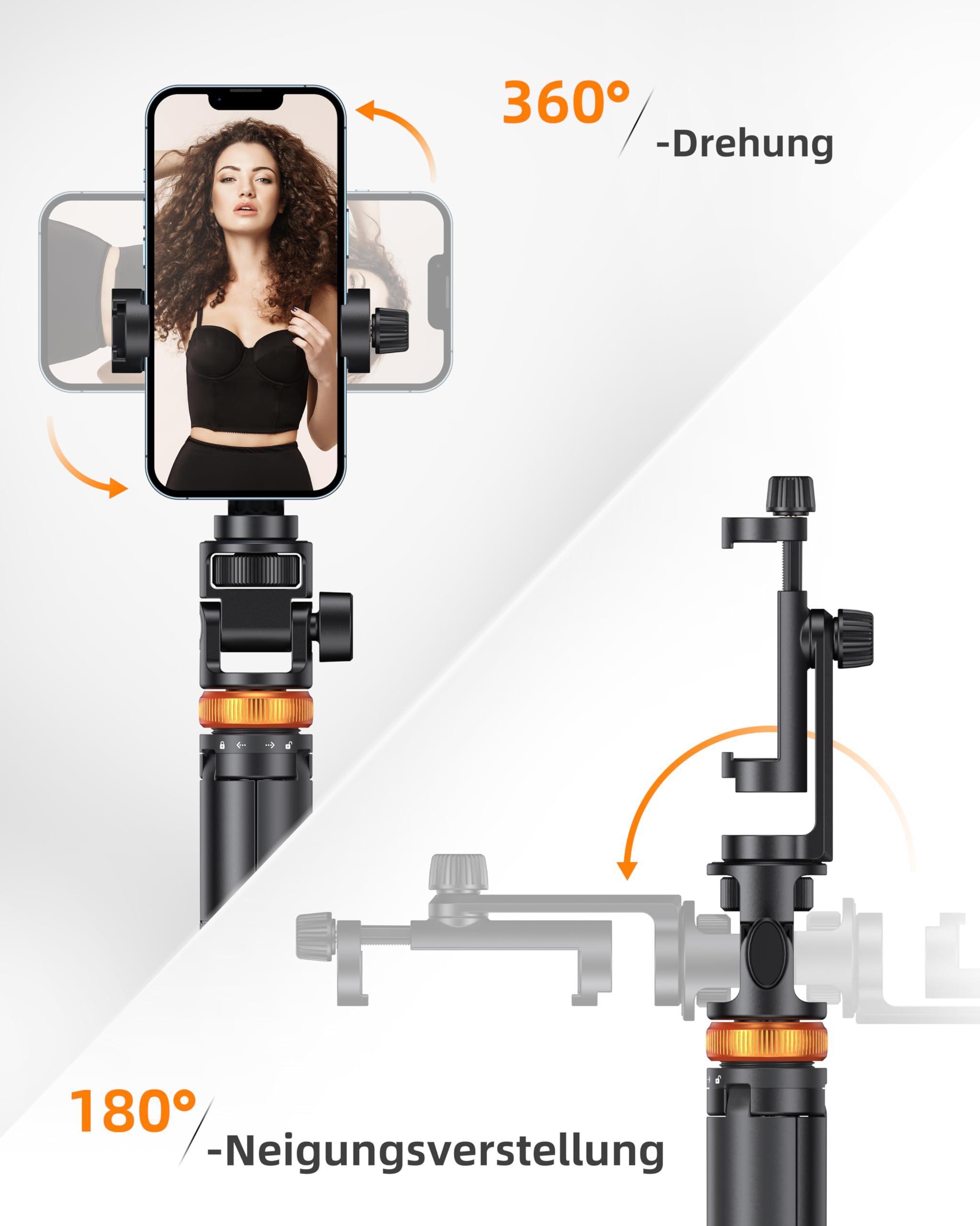 Handy Stativ, Stativ für Smartphone und Selfie Stick mit Fernbedienung, 158CM Hochrobust Strukturkomponenten und Ausziehsegment, Ausziehbar Drehbar Handyhalter, Stative für iPhone/Android