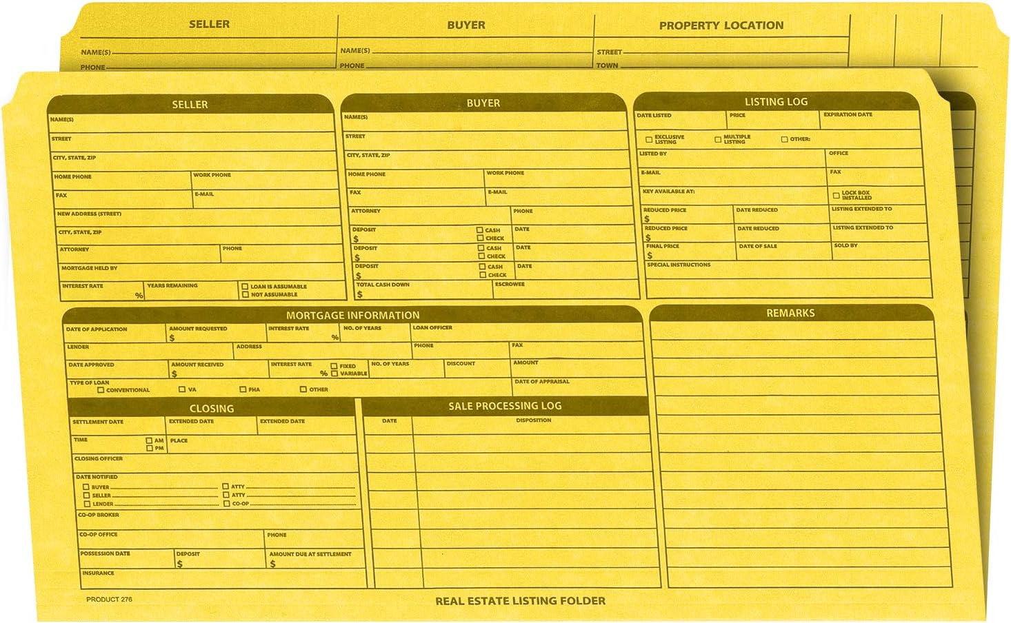 NextDayLabels - Real Estate Listing Folder – Right Panel List, Pre-Printed on Durable Card Stock with Closing Checklist and Color-Coded Dots for Organizing (Yellow, Legal Size | Pack of 25)