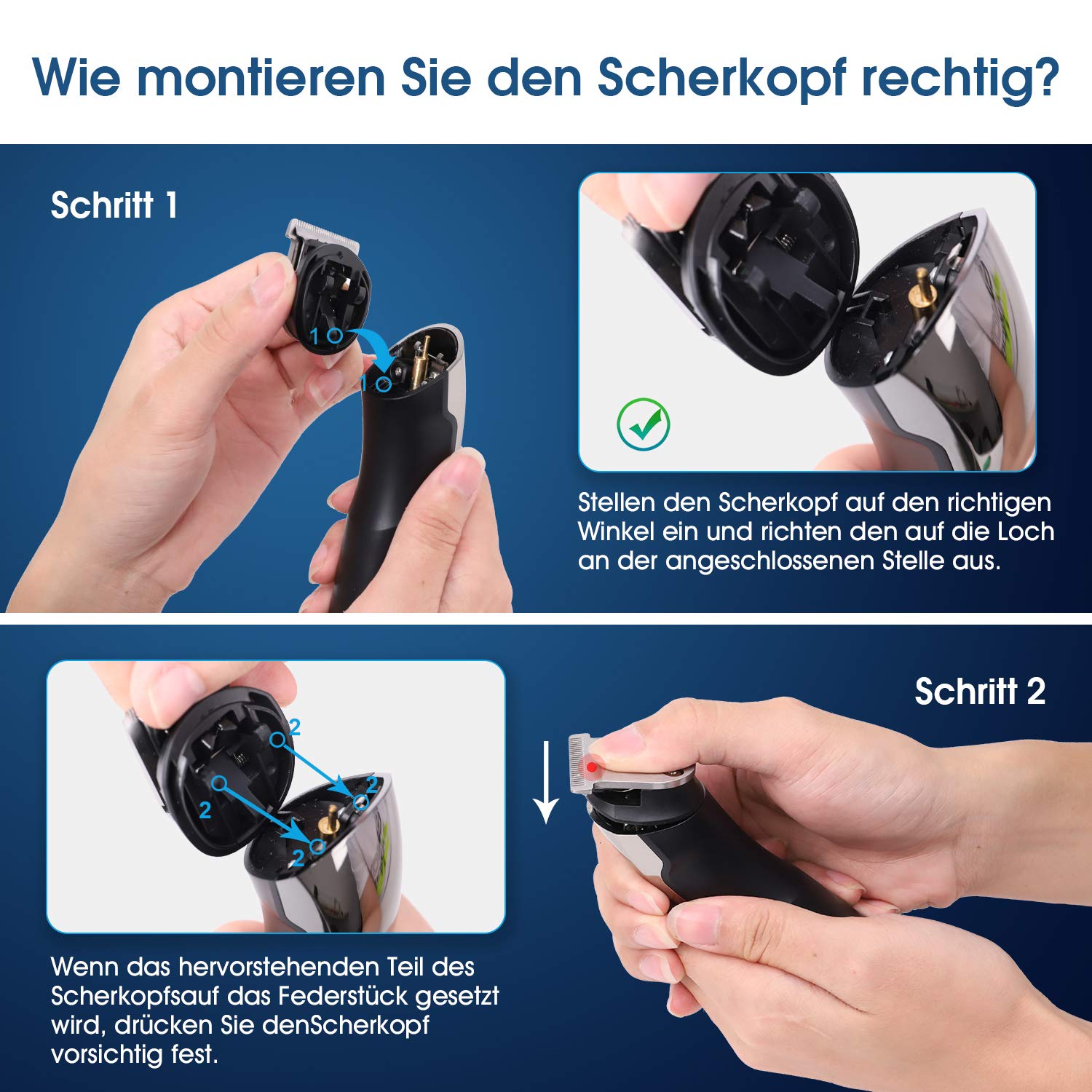 Haarschneider Barttrimmer Nasenhaartrimmer Körperhaartrimmer 11in1 Elektrischer Rasierer Herren, mit Akku 6 Scherkopf USB Schnellaufladung Batterie- und Strombetrieb, für Männer Kopf Nasen Körper