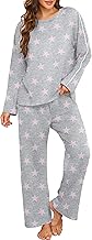 PrinStory Womens Pajama Set 2025 Lounge Sets Long Sleeve Pajamas Soft 2 Piece Pjs with Pockets