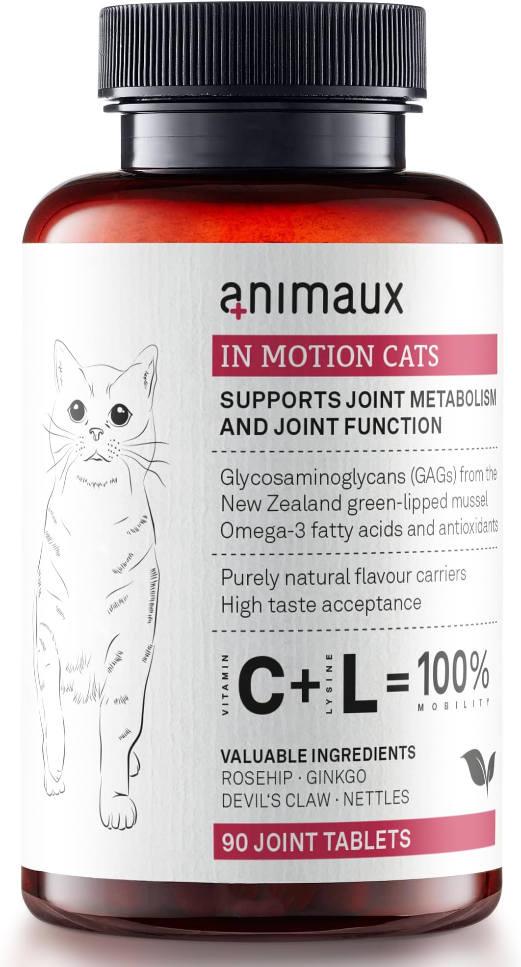 animaux in Motion Cats โ 90 chewable tablets โ Supplement for cats, with green-lipped mussel, devil's claw, collagen, supports bones, joints & cartilage