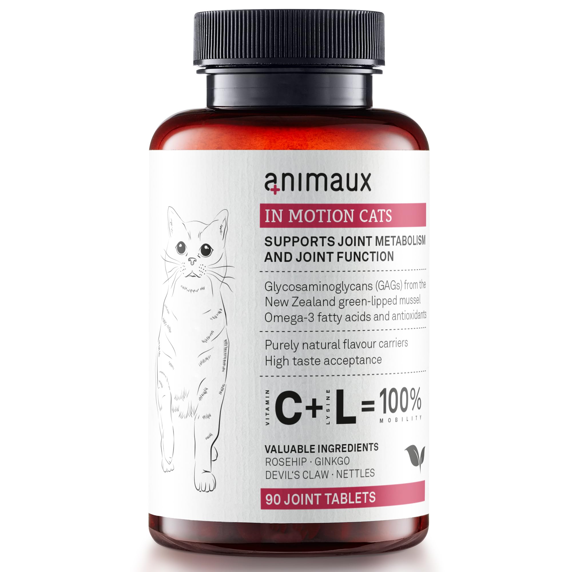 animauxin Motion Cats – 90 chewable tablets – Supplement for cats, with green-lipped mussel, devil's claw, collagen, supports bones, joints & cartilage