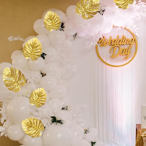 Miniatura 5 de KIMOBER 24 hojas artificiales de palmera doradas, tamaño mixto, hojas de Monstera tropicales doradas, hojas de plantas artificiales realistas para