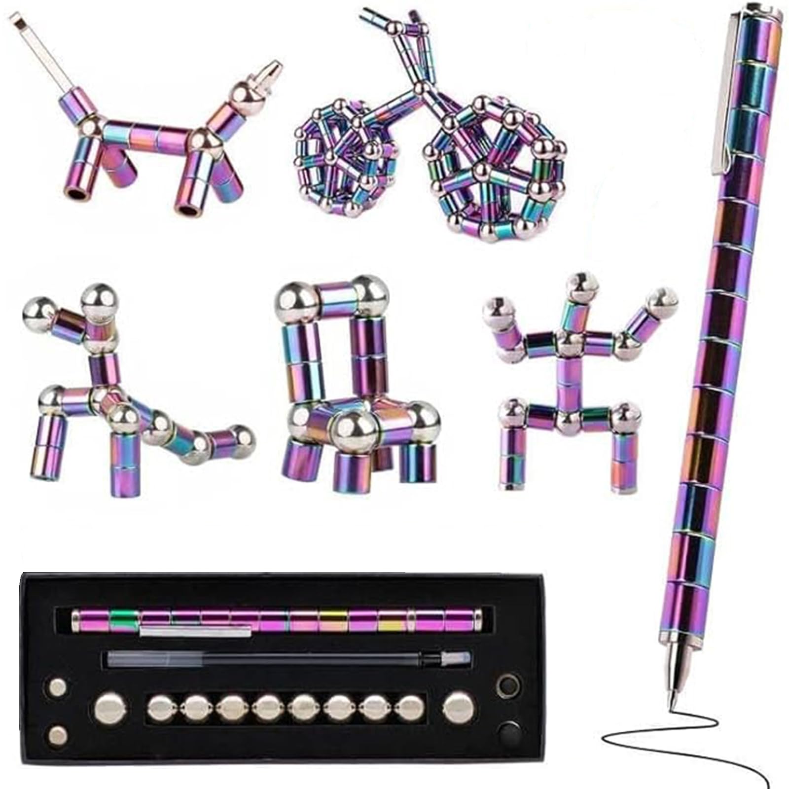 Fidget Pen, Magnetic Fidget Cool Gadgets Pen, Decompression Magnet Pen Fidget Toy, Relieve Pressure Novel Toy Fidget Gift for Teens or Friends for Birthday Christmas (Small Rainbow)