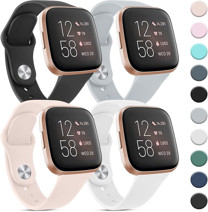 4 Pack Silicone Bands Compatible with Fitbit Versa 2 / Fitbit Versa ...