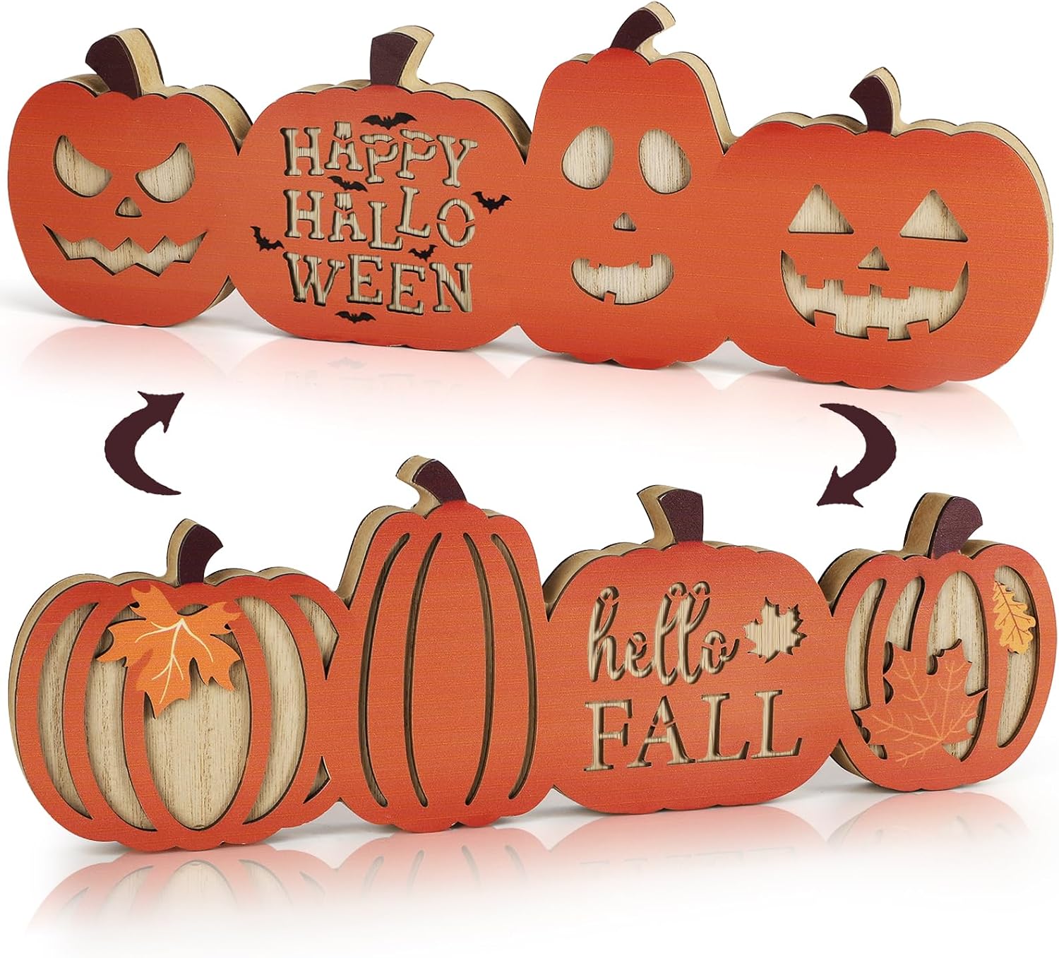 Fall Decor for Home Happy Halloween Pumpkin Decoration Indoor Wooden Hello Fall Table Sign Tabletop Tiered Tray Decor for Autumn Centerpieces Farmhouse Vintage Harvest Thanksgiving Party Office Desk