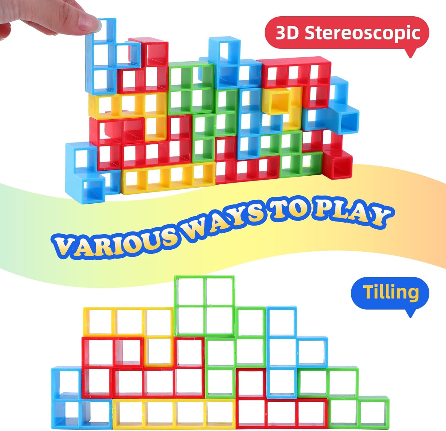 64 Pcs Stack Game for Adult & Kids, Balance Stacking Blocks Game for 2 Players+ Family Games, Parties, Travel, Kids & Adults Team Building Blocks Toy Gift for Kids or Friends