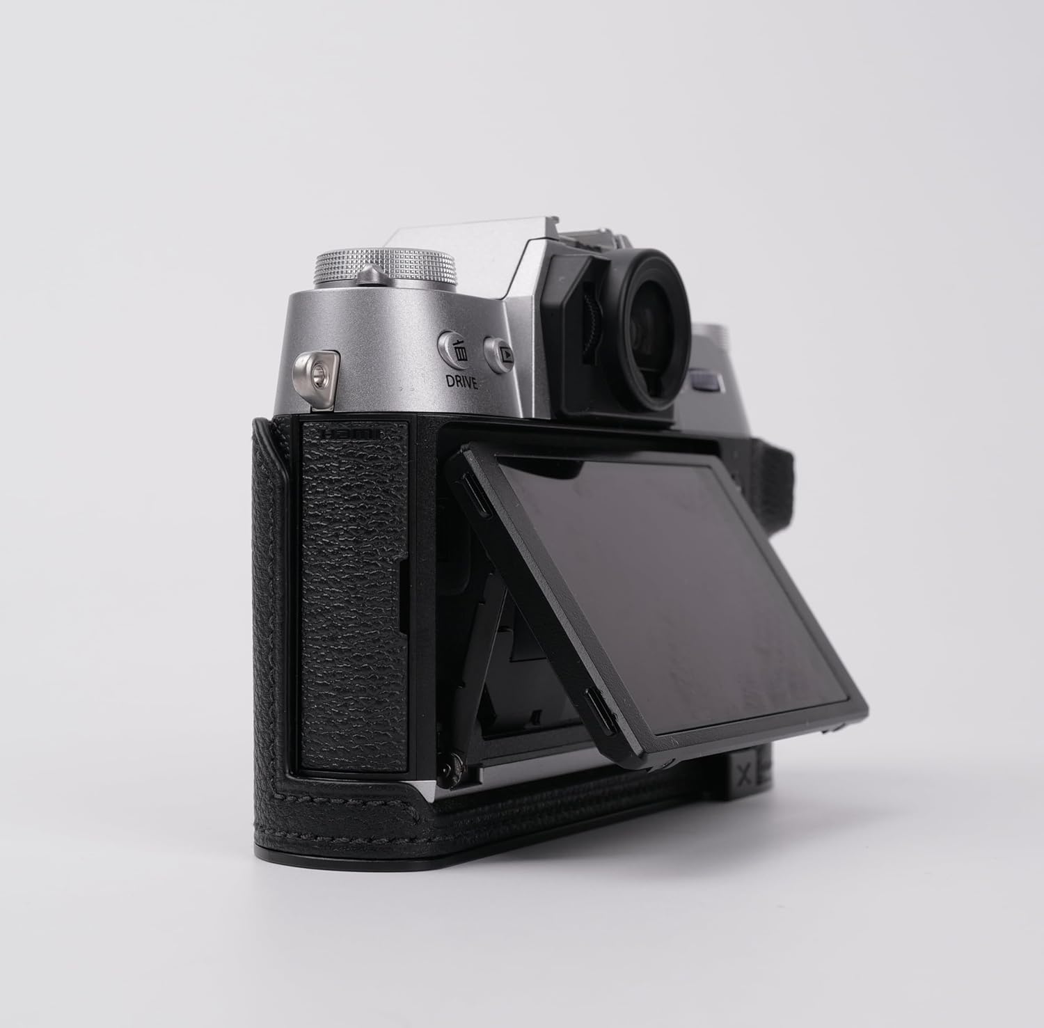 Handmade Genuine Leather Camera Half Case for Fujifilm X-T50 - Top Layer Cowhide Body + Metal Base Plate - Hand Shank Free Design (Black)