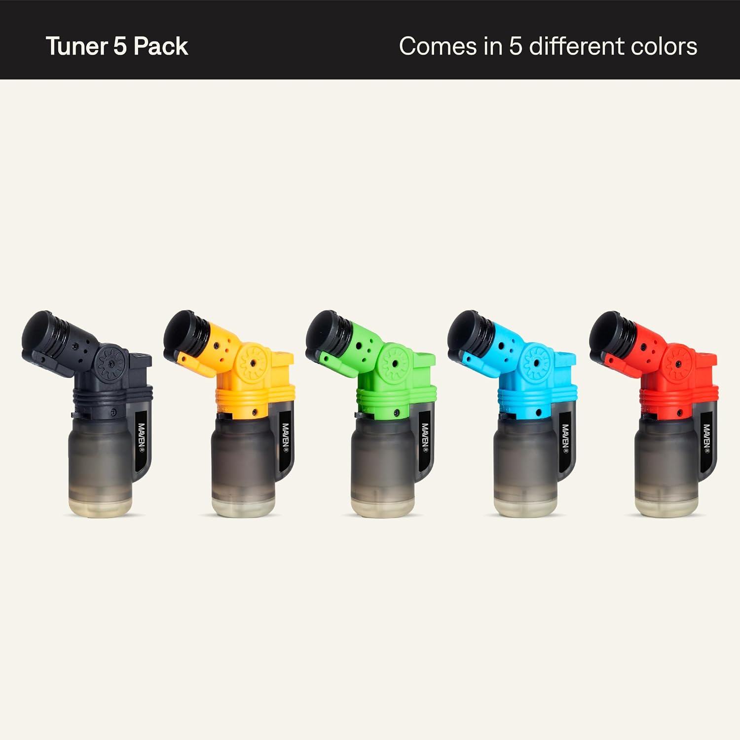 Tuner Torch Lighters, 5 Pack, Refillable Butane Gas Lighters, Adjustable Jet Flame, Windproof Mini Pocket Torch for Kitchen, Candles, Cooking, Baking, BBQ, Camping, and More (Butane Not Included)