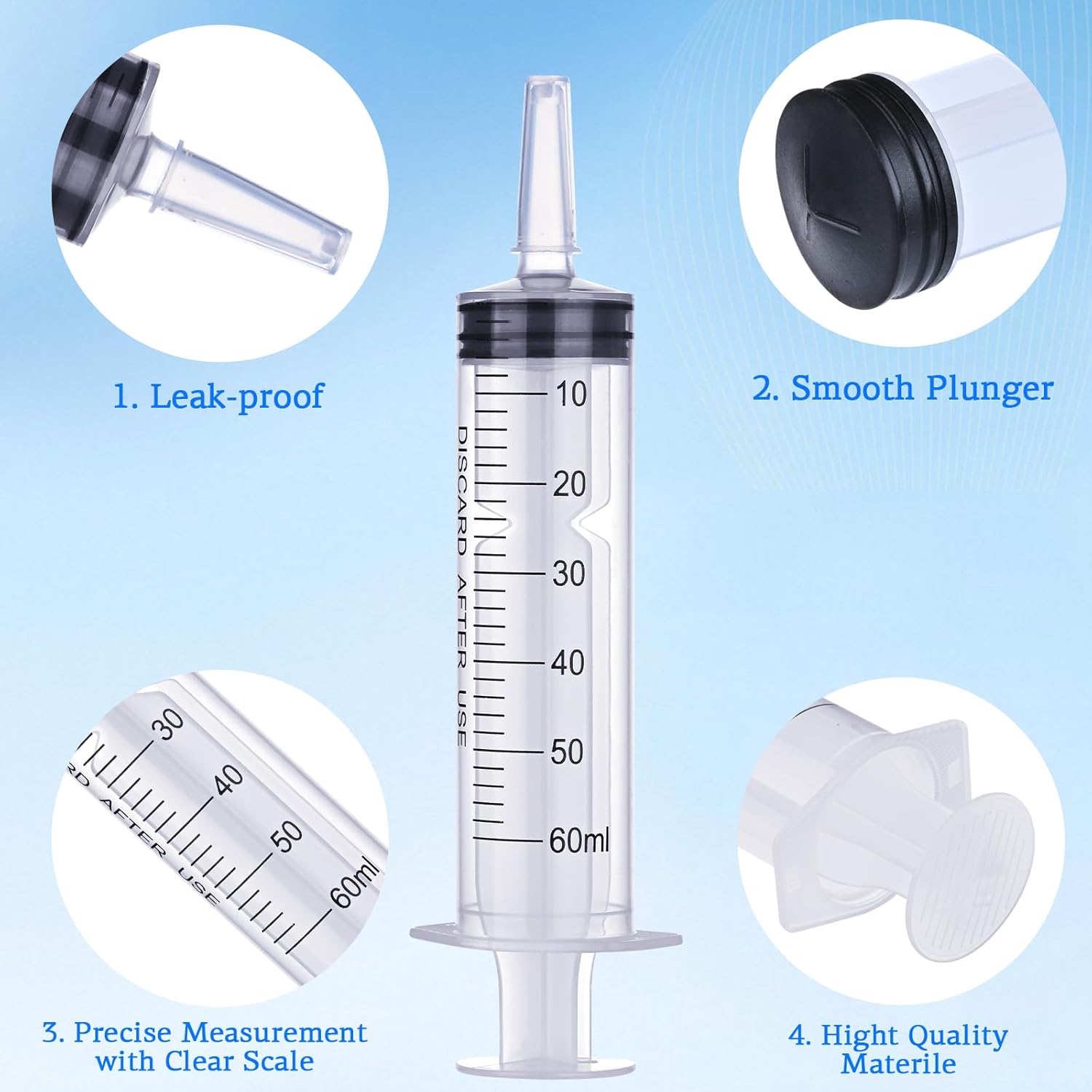 60ml/cc Syringe for Liquid with Caps - Liquid Measuring Syringe - Syringes Tools for Scientific Labs, Feeding - Individually 5Pack Syringes with tsp & ml Measurement
