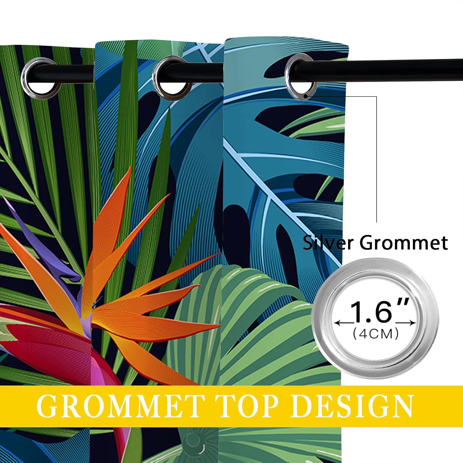 Tropical Leaf Blackout Curtains for Girls Boy Home Decor, Palm Leaves Summer Nature Jungle Plant Grommet Thermal Insulated Drapes Darkening Window Curtain for Bedroom Living Room, 63 x 63 Inch