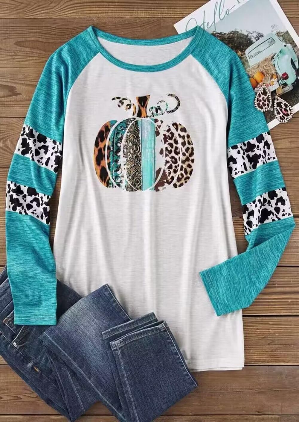 Thankful Greatful Blessed Pumpkin Thanksgiving Shirt for Women Plaid Leopard Pumpkin Tops Raglan Baseball Tshirt - Image 5