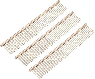 Dog Cat Comb, Pet Combs Stainless Steel Teeth with Rounded Ends for Knots Mats Loose Hair Removal, 7.5IN (Gold Coated, 3 Pack), Grooming Tool Intended for Long Curly Hair Pet