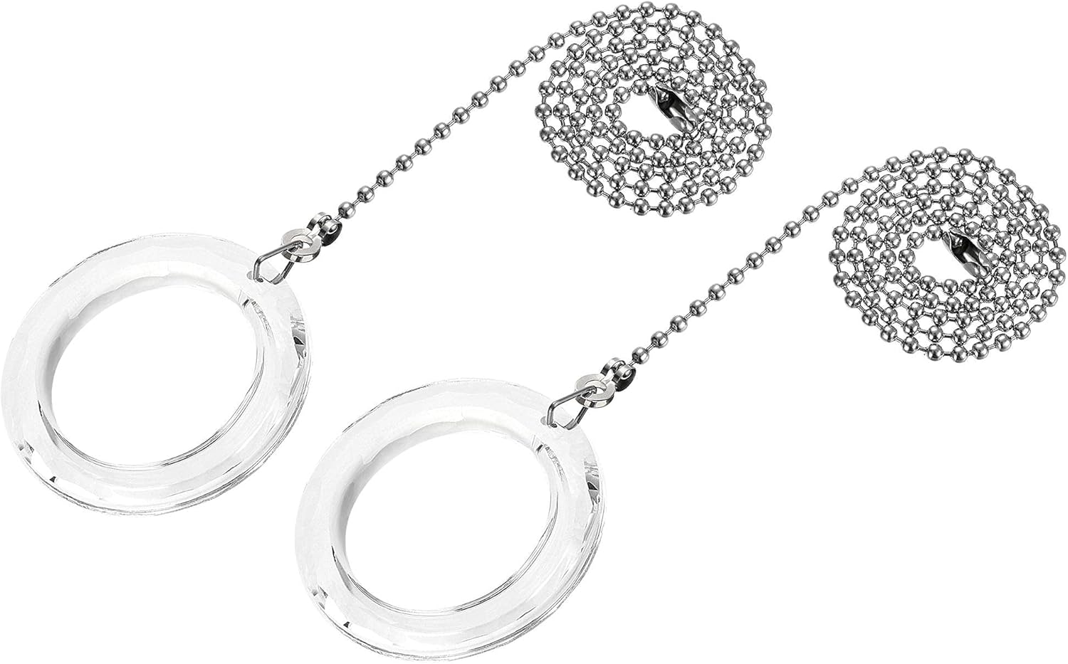 uxcell Ceiling Fan Pull Chain, 20 Inch Nickel Finish Chain Ornament Extension, 50mm Clear Crystal Circle Pendant 2Pcs