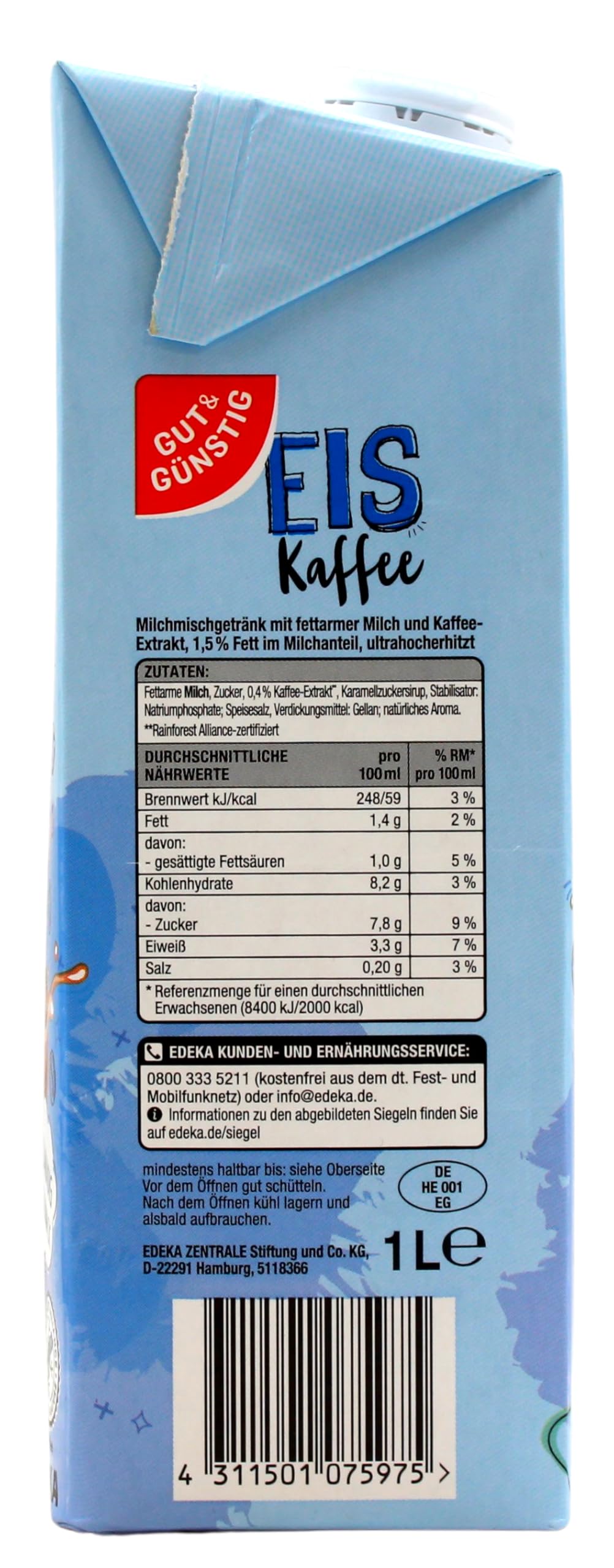 Gut & Günstig Eiskaffee, 16er Pack (16 x 1 l)