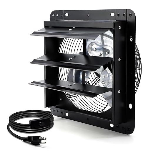 7 Inch Shutter Exhaust Fan, Wall Mounted Attic Fan with Power Cord for Greenhouse, Shed, Garage, Barn, Chicken Coop Ventilation, 760 CFM, Black