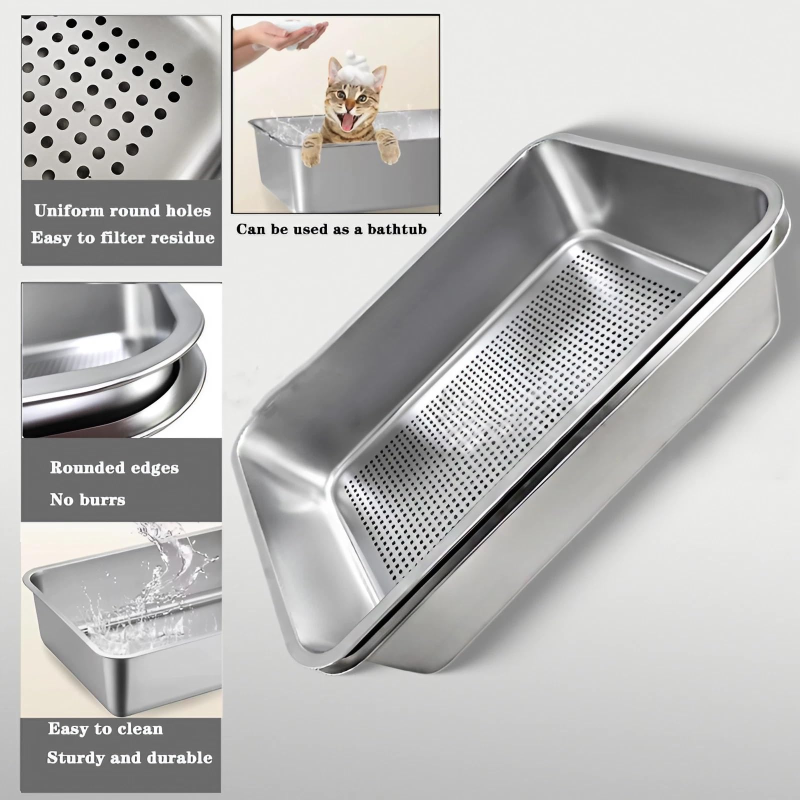 Arenero Gato Acero Inoxidable Autolimpiable - Caja De arenero Grande Metálica con Filtro - Superficie Lisa Que No Absorbe Olores - para Gatos y Conejos