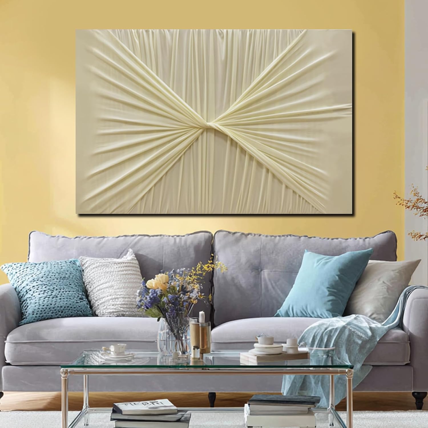 YLLTIEM Hand Painted Abstract Wall Art Sage Green Blue Canvas for Living Room 32x40 inch